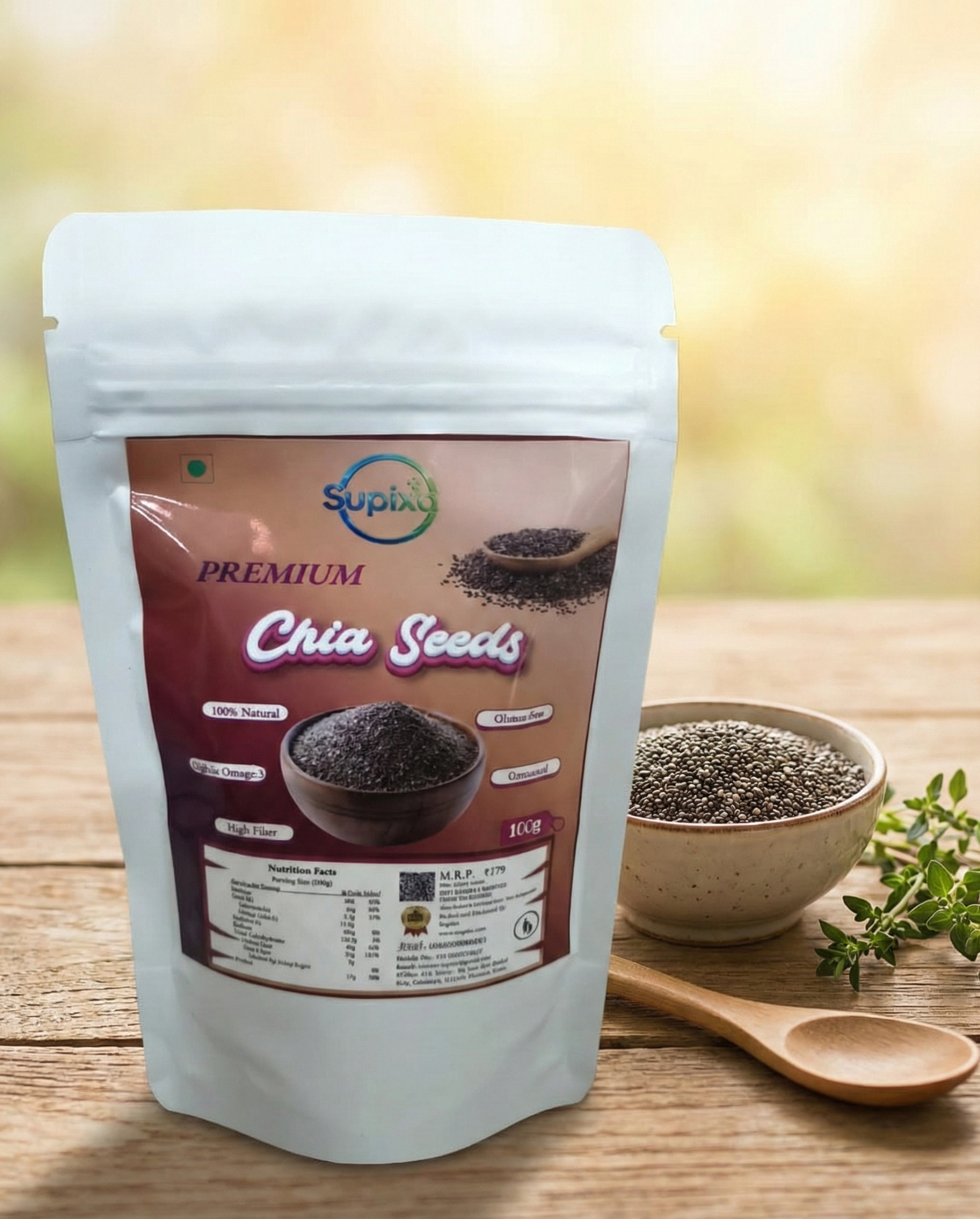 Supixa Premium Raw Chia Seeds – High Fiber & Omega-3 | 100g, 200g