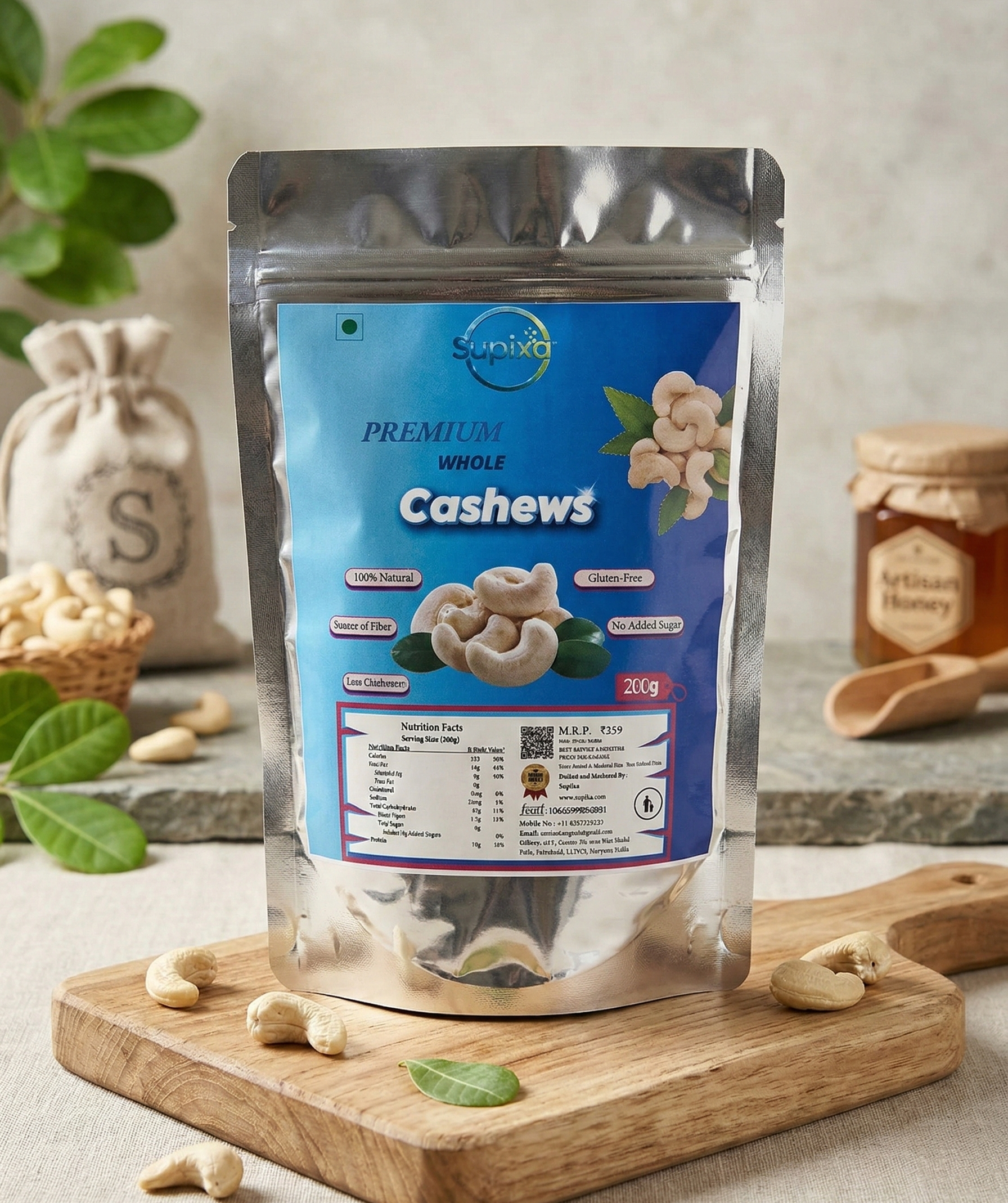 Supixa Premium Whole Cashews (Kaju) – Large, Sweet & Crunchy | 200g, 400g, 800g