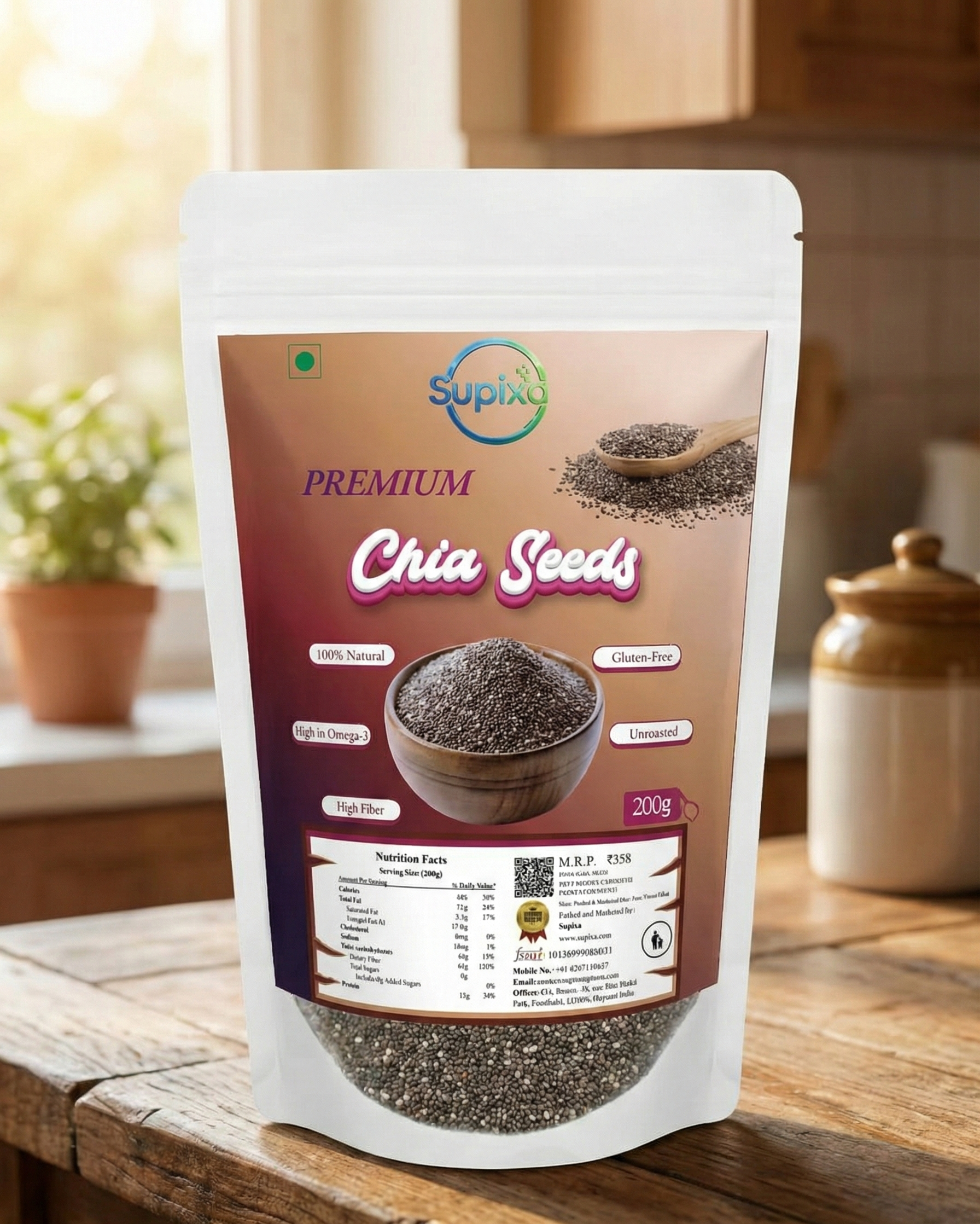 Supixa Premium Raw Chia Seeds – High Fiber & Omega-3 | 100g, 200g