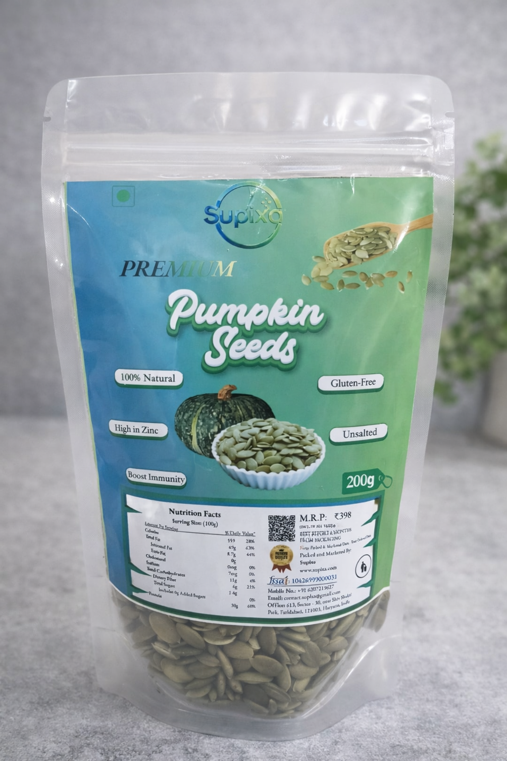 Supixa Premium Raw Pumpkin Seeds – AAA Grade & Zinc Rich | 100g, 200g