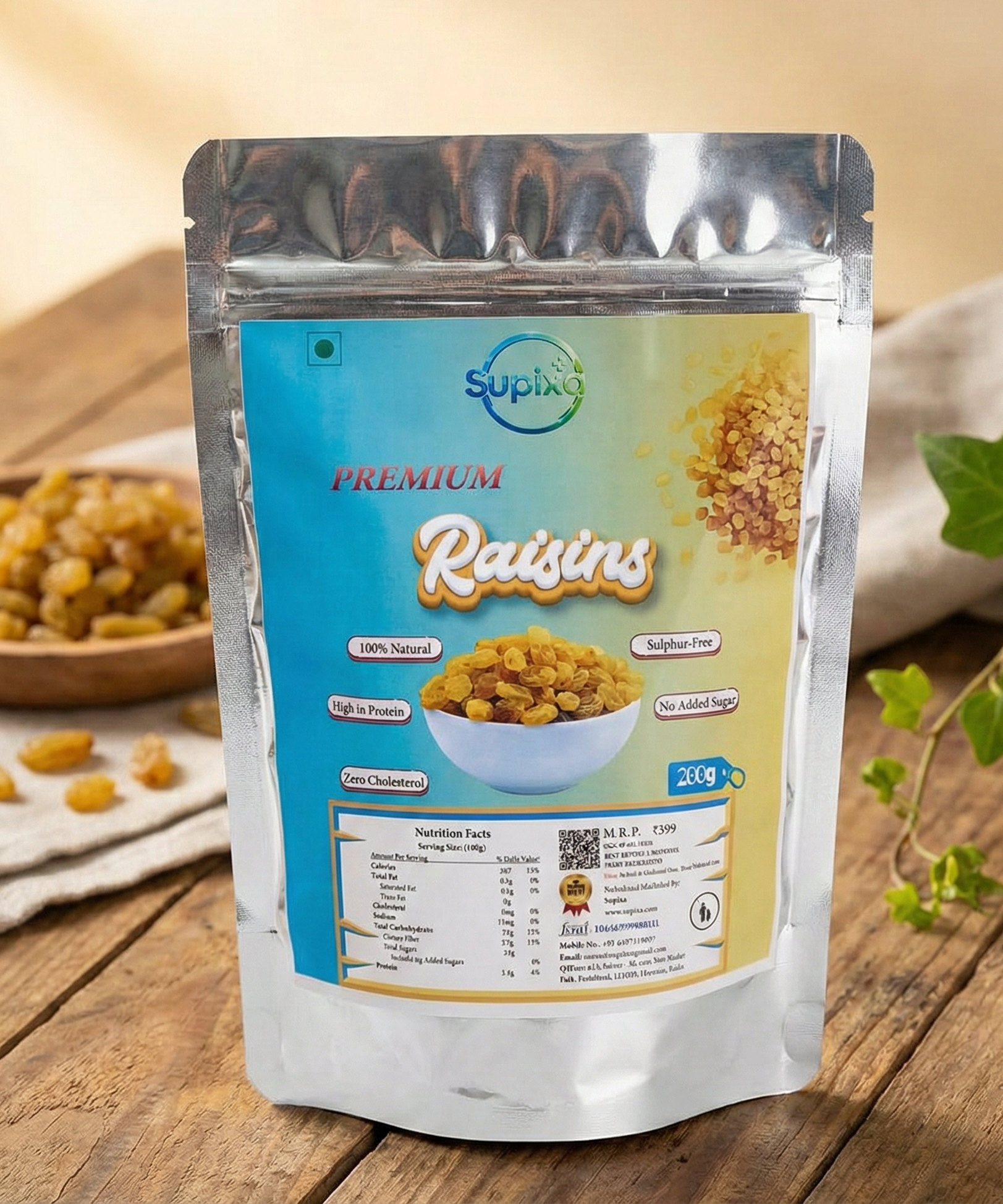 Supixa Premium Raisins (Kishmish) – Sweet, Fleshy & Clean | 200g, 400g, 800g