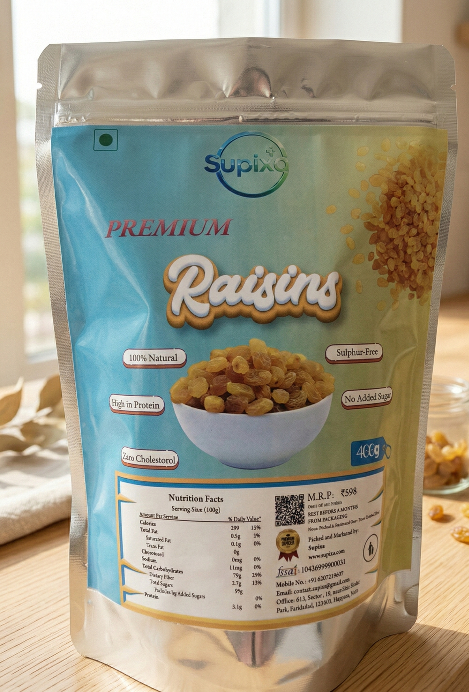 Supixa Premium Raisins (Kishmish) – Sweet, Fleshy & Clean | 200g, 400g, 800g