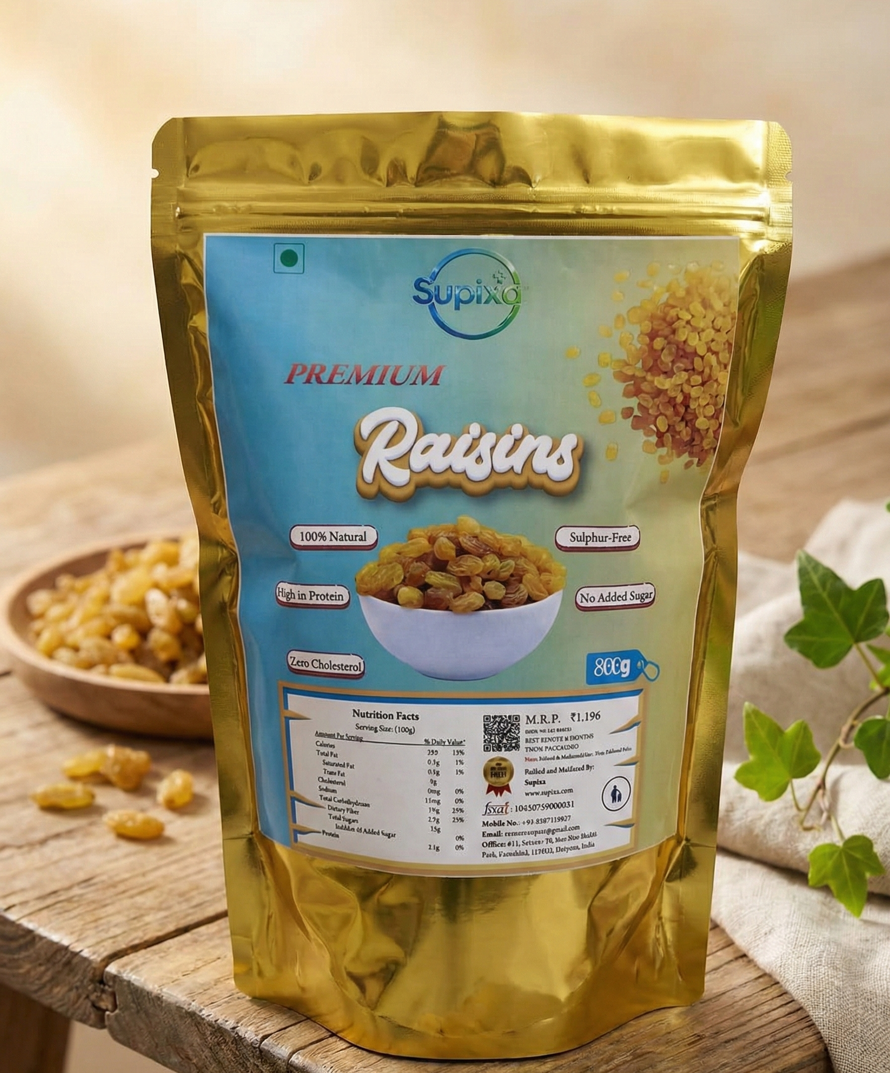 Supixa Premium Raisins (Kishmish) – Sweet, Fleshy & Clean | 200g, 400g, 800g
