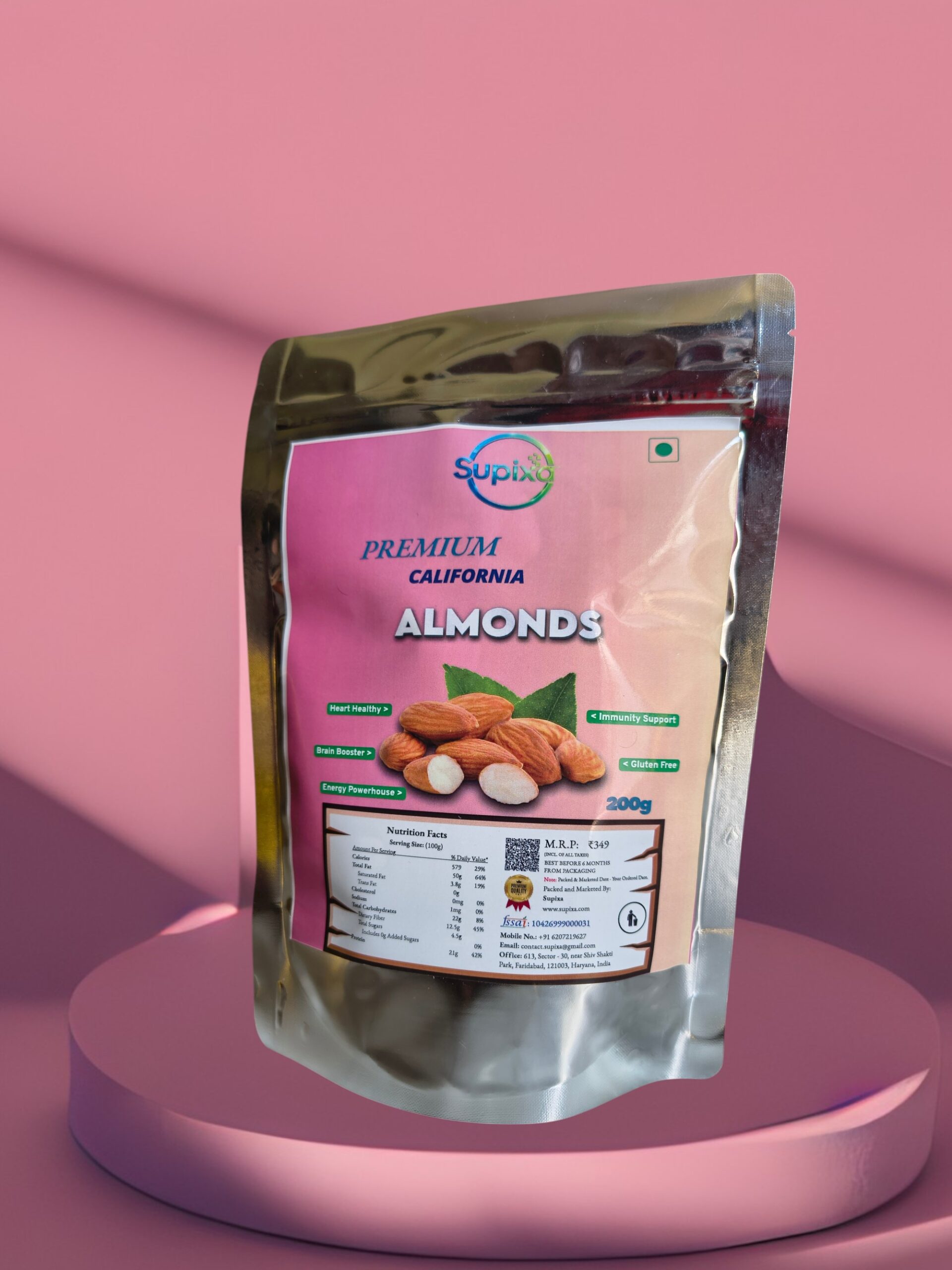 Supixa Premium California Almonds (Badam) – Crispy & Sweet | 200g, 400g, 800g