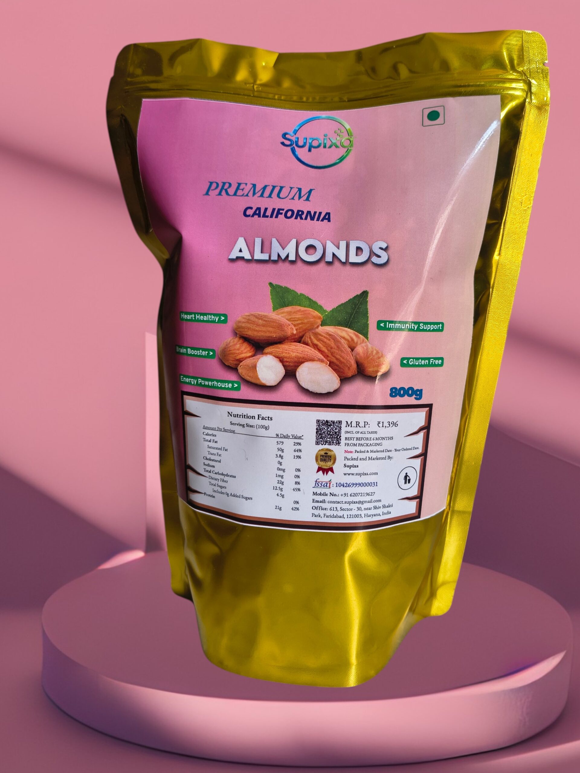 Supixa Premium California Almonds (Badam) – Crispy & Sweet | 200g, 400g, 800g