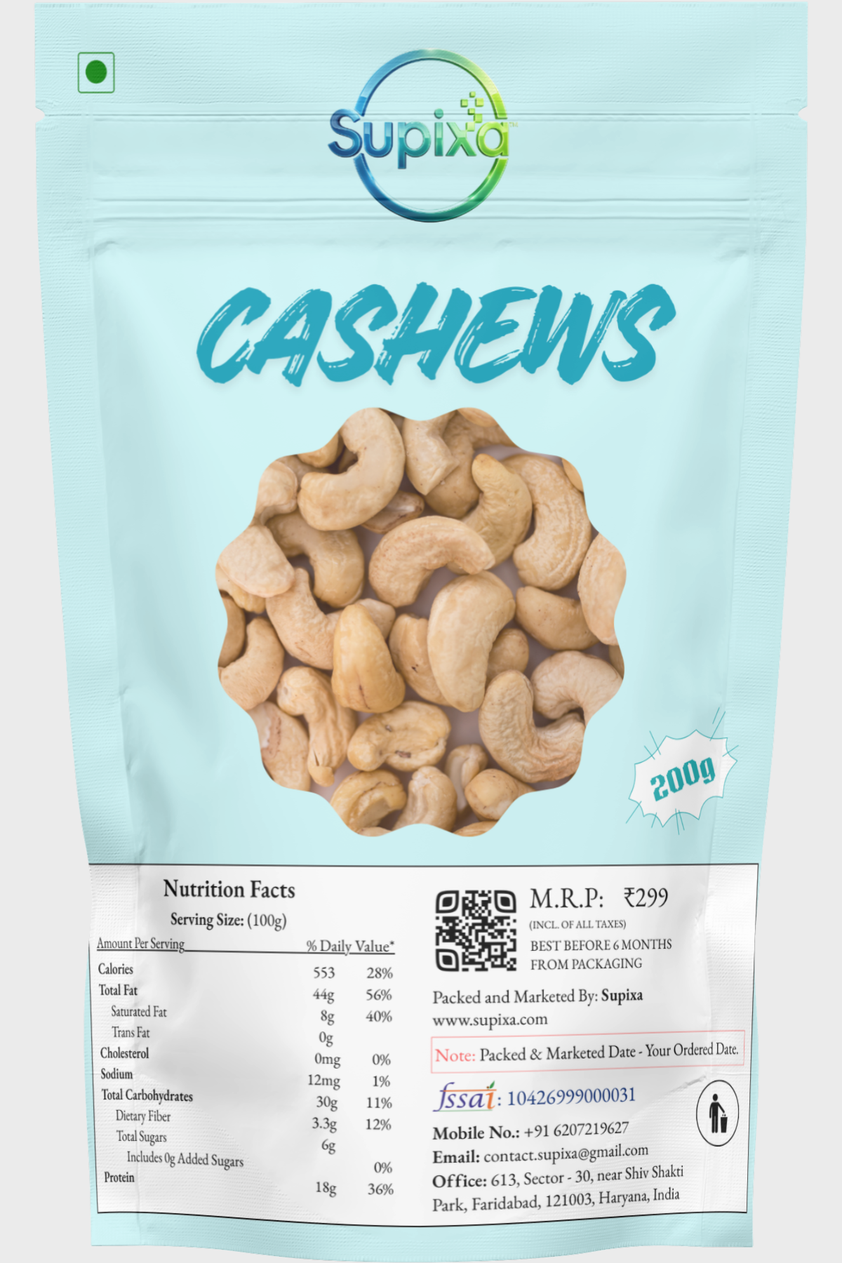 Supixa Cashews (Kaju) – Normal Daily Pack | 200g, 400g