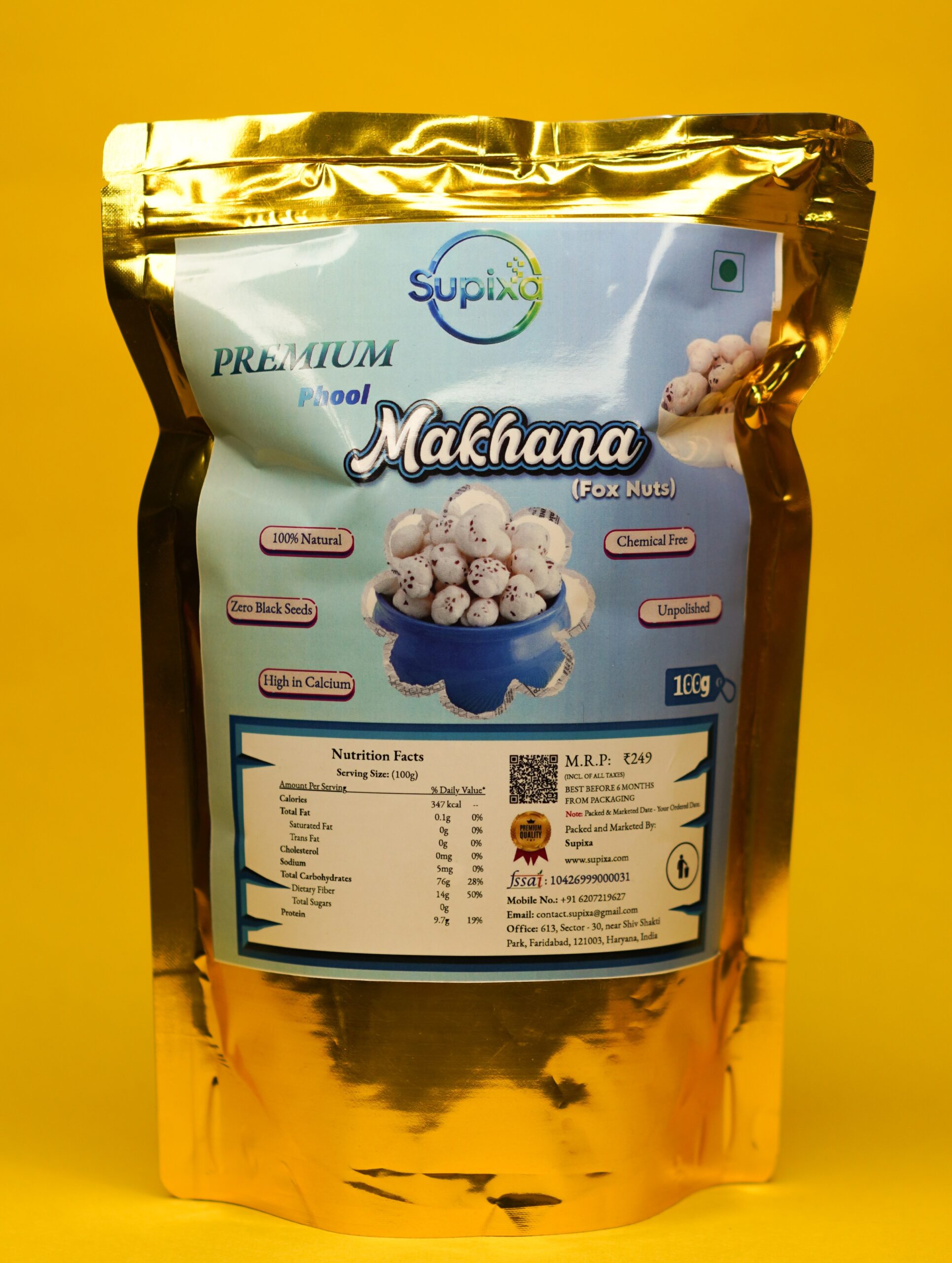 Supixa Premium Phool Makhana (Fox Nuts) – Big & Crunchy | 100g, 200g