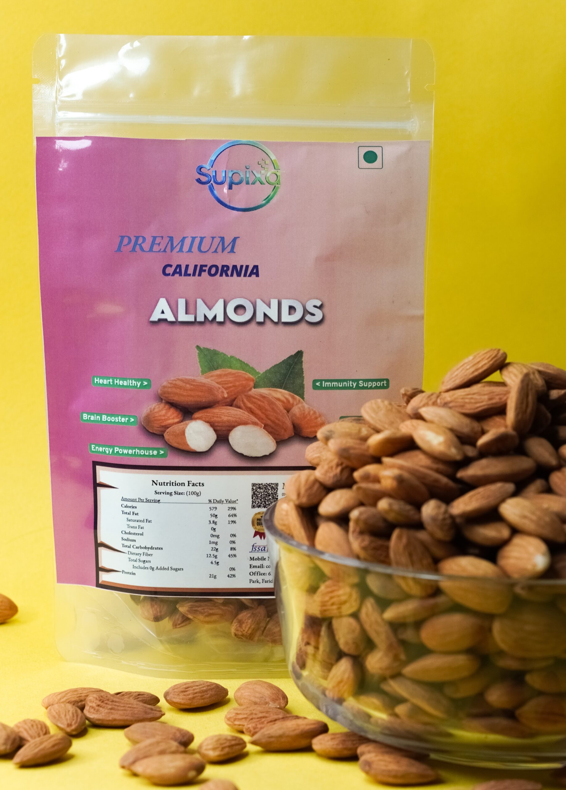 Supixa Premium California Almonds (Badam) – Crispy & Sweet | 200g, 400g, 800g