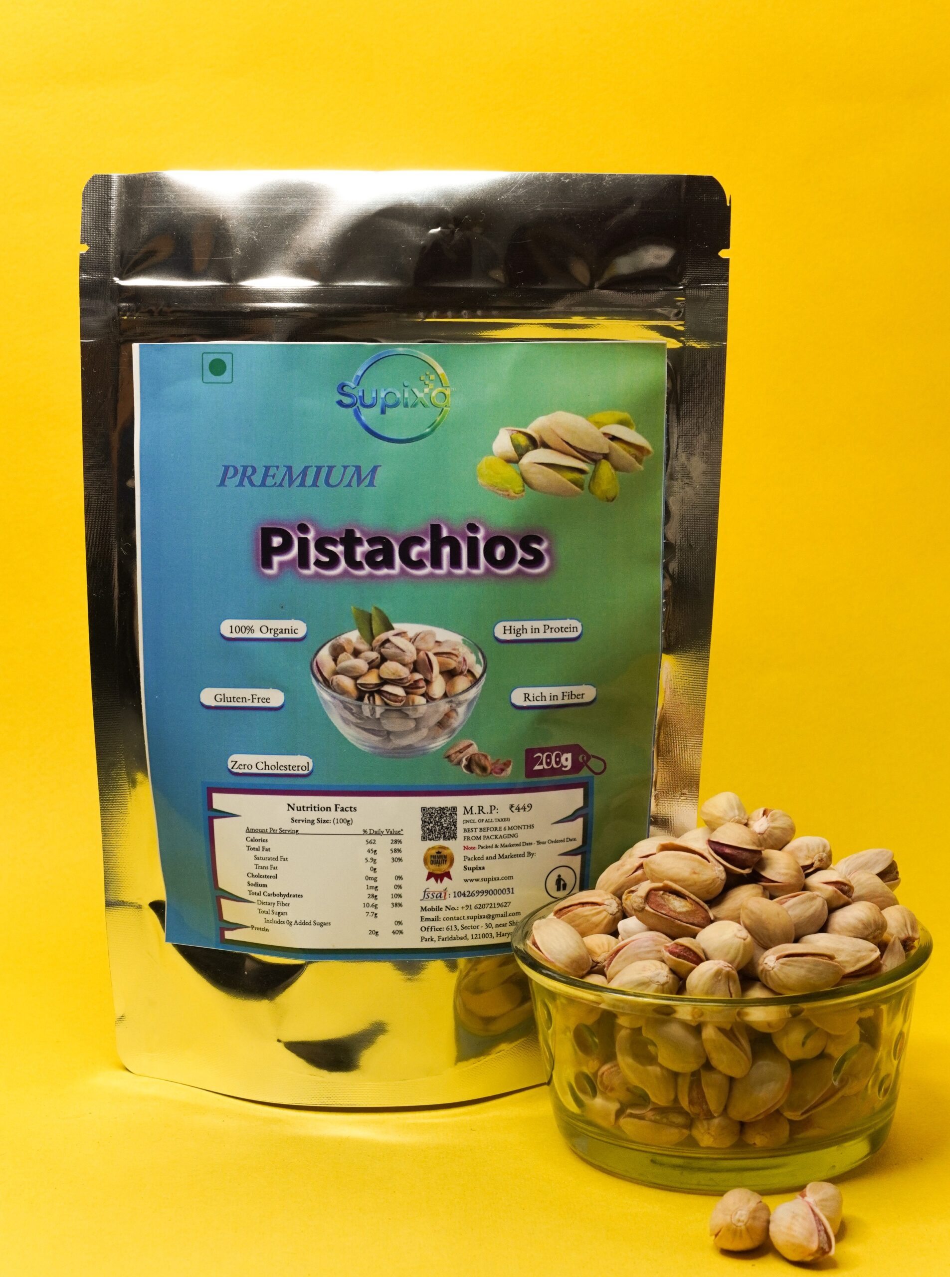 Supixa Premium Raw Pistachios (Pista) – Unroasted & Unsalted | 200g, 400g, 800g