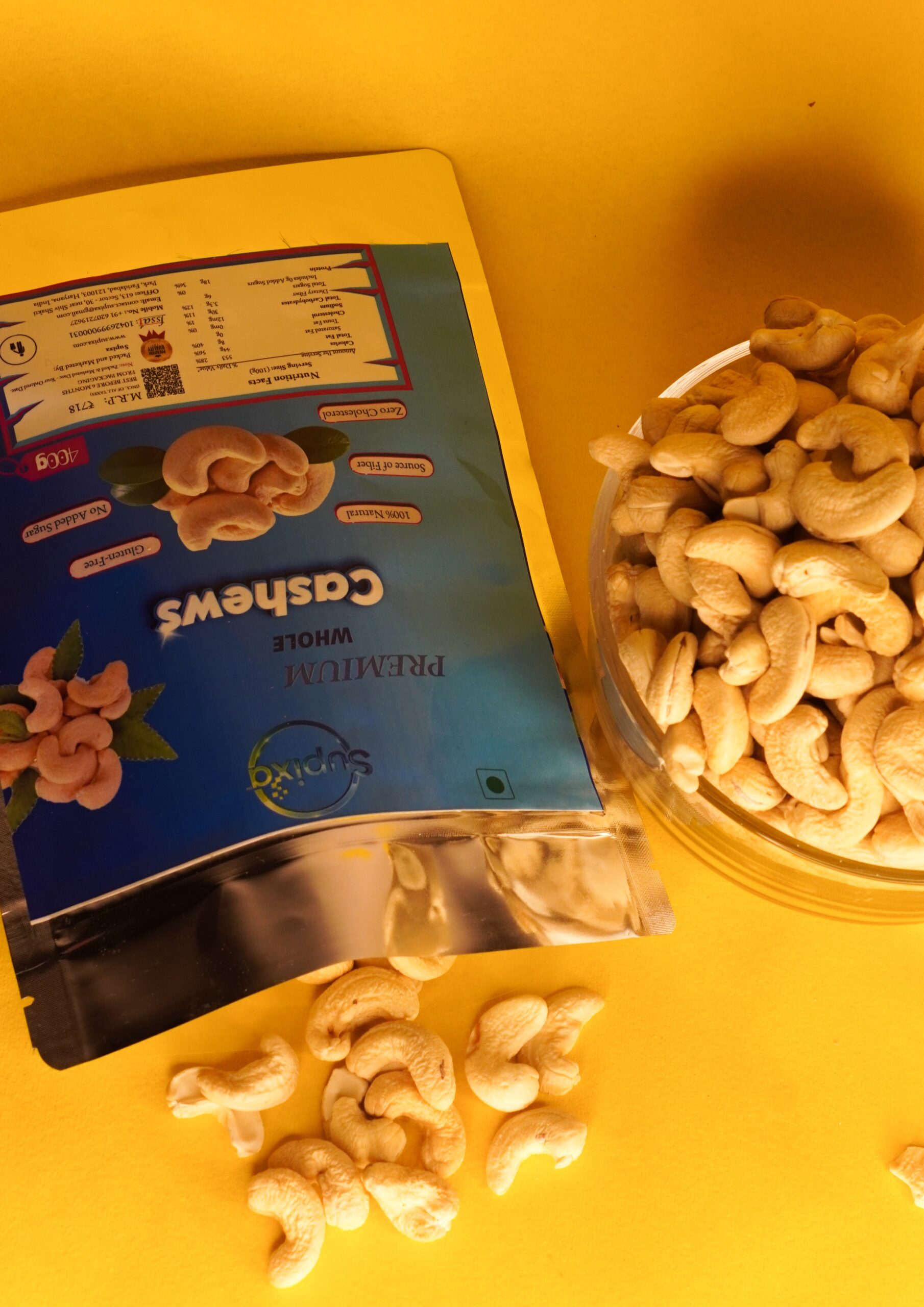 Supixa Premium Whole Cashews (Kaju) – Large, Sweet & Crunchy | 200g, 400g, 800g