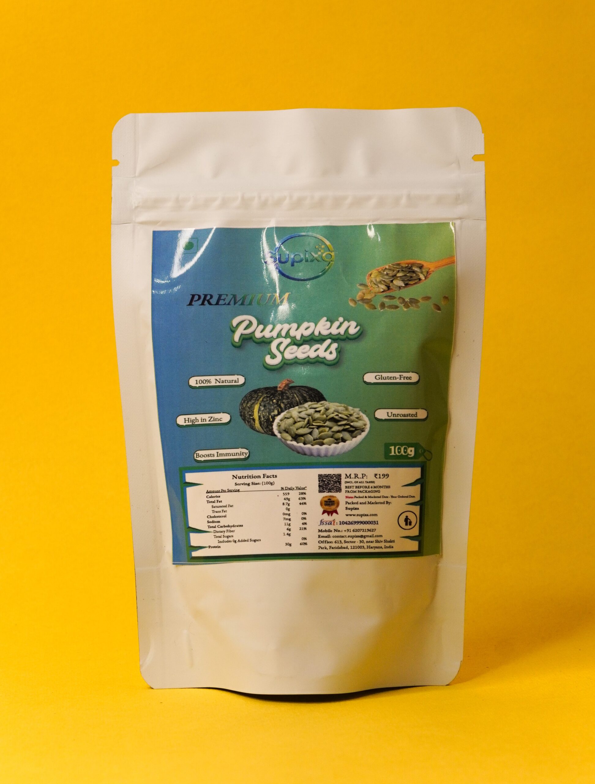 Supixa Premium Raw Pumpkin Seeds – AAA Grade & Zinc Rich | 100g, 200g