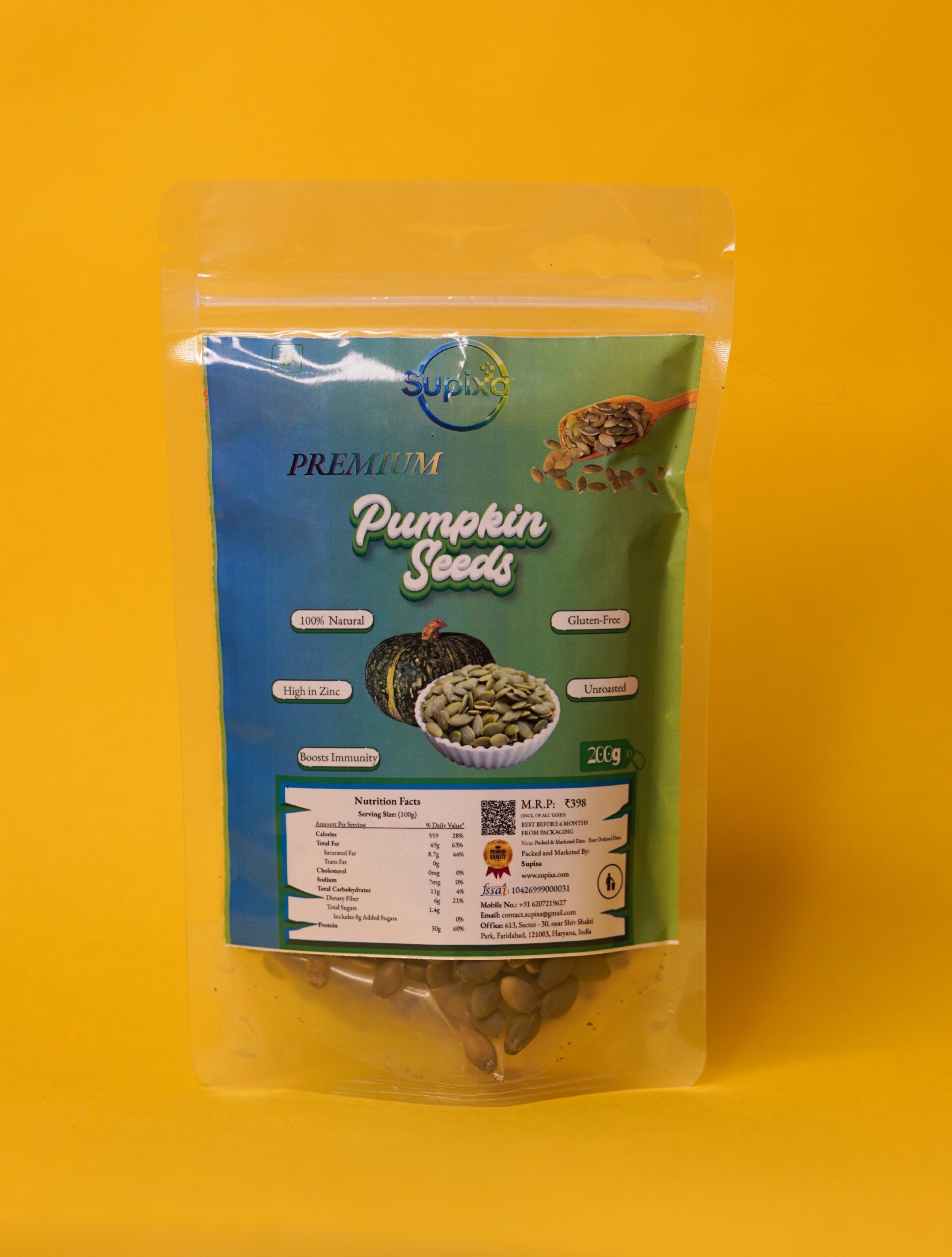 Supixa Premium Raw Pumpkin Seeds – AAA Grade & Zinc Rich | 100g, 200g