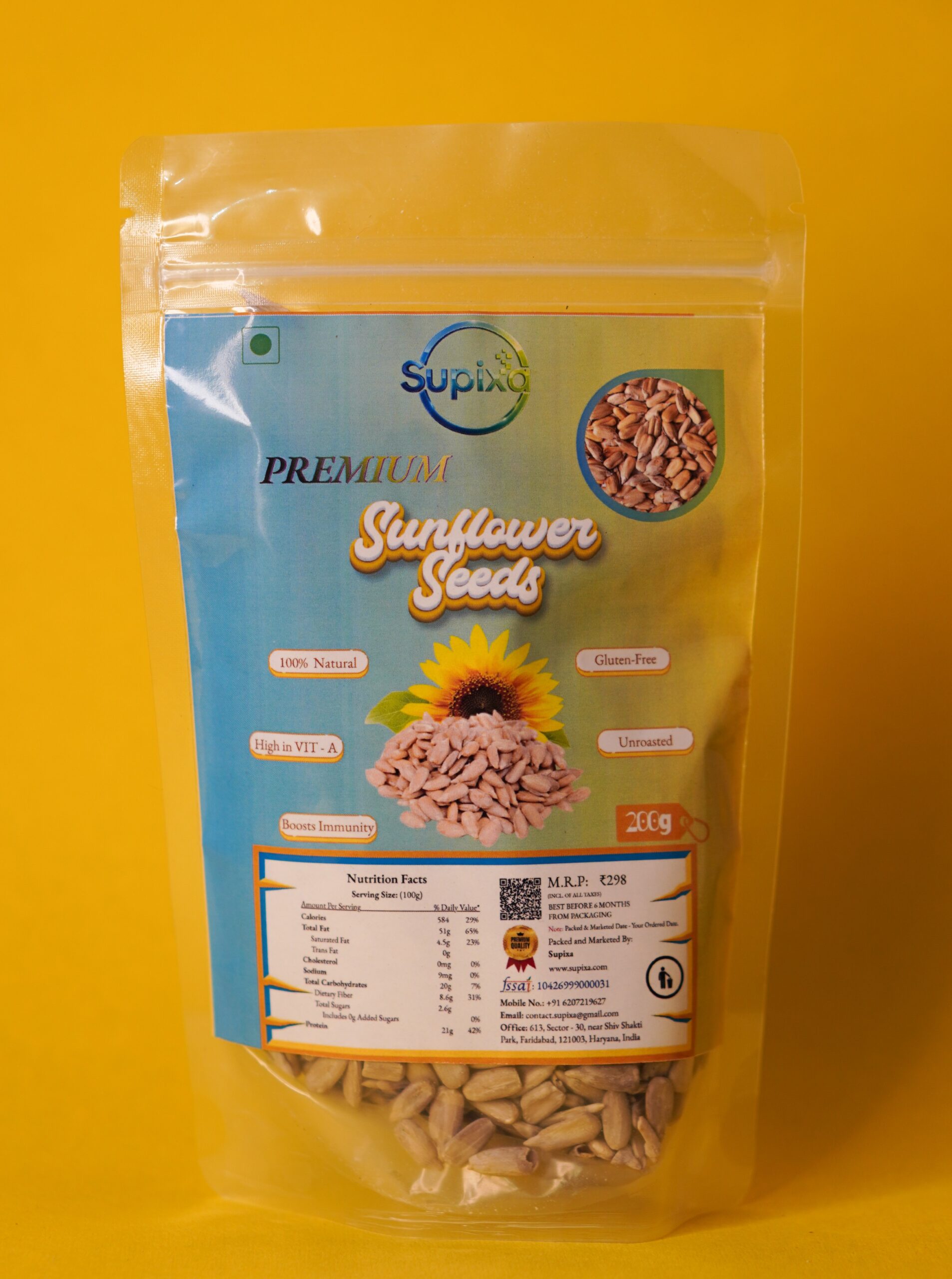 Supixa Premium Raw Sunflower Seeds – Vitamin E Rich | 100g, 200g