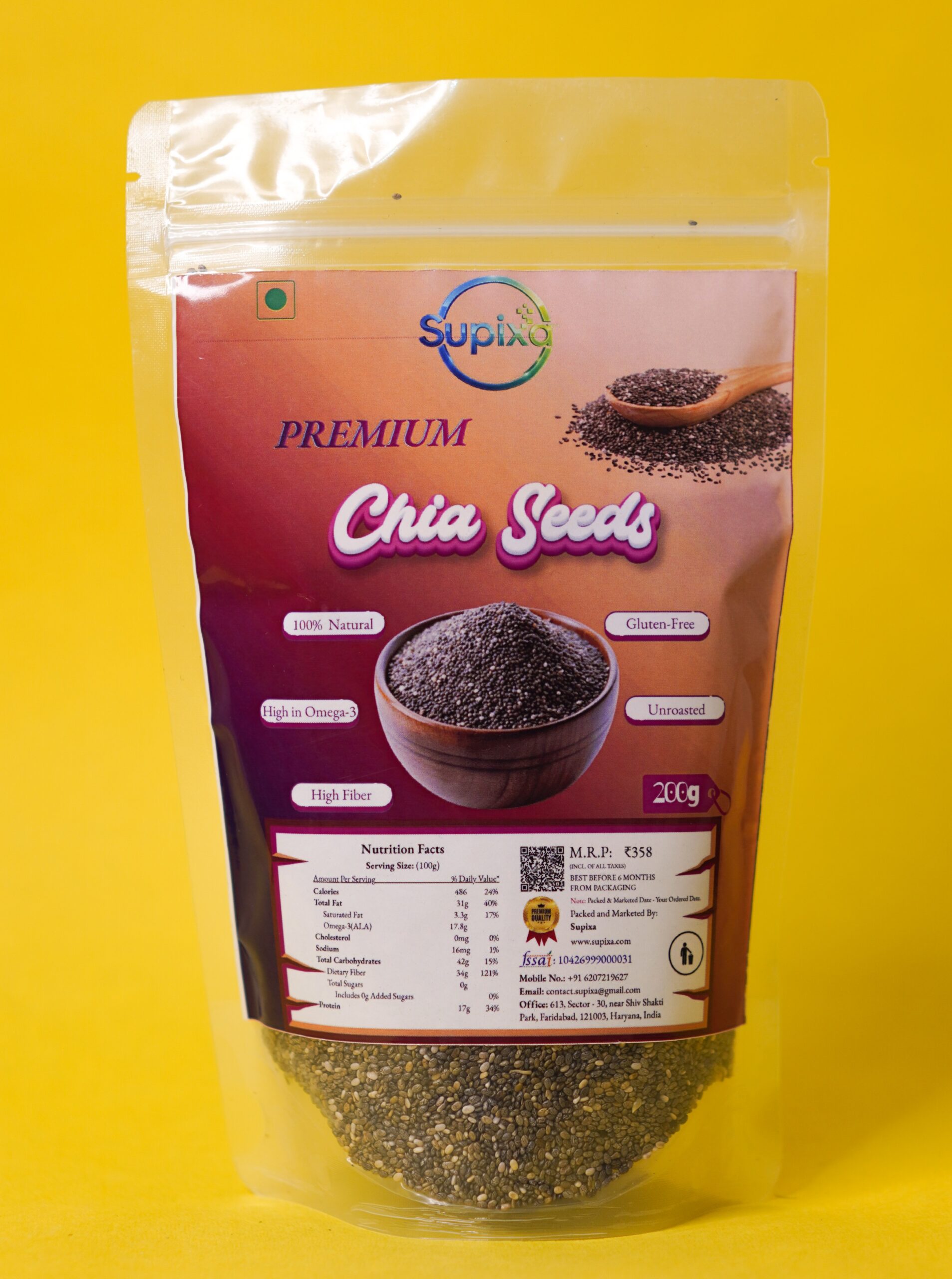 Supixa Premium Raw Chia Seeds – High Fiber & Omega-3 | 100g, 200g
