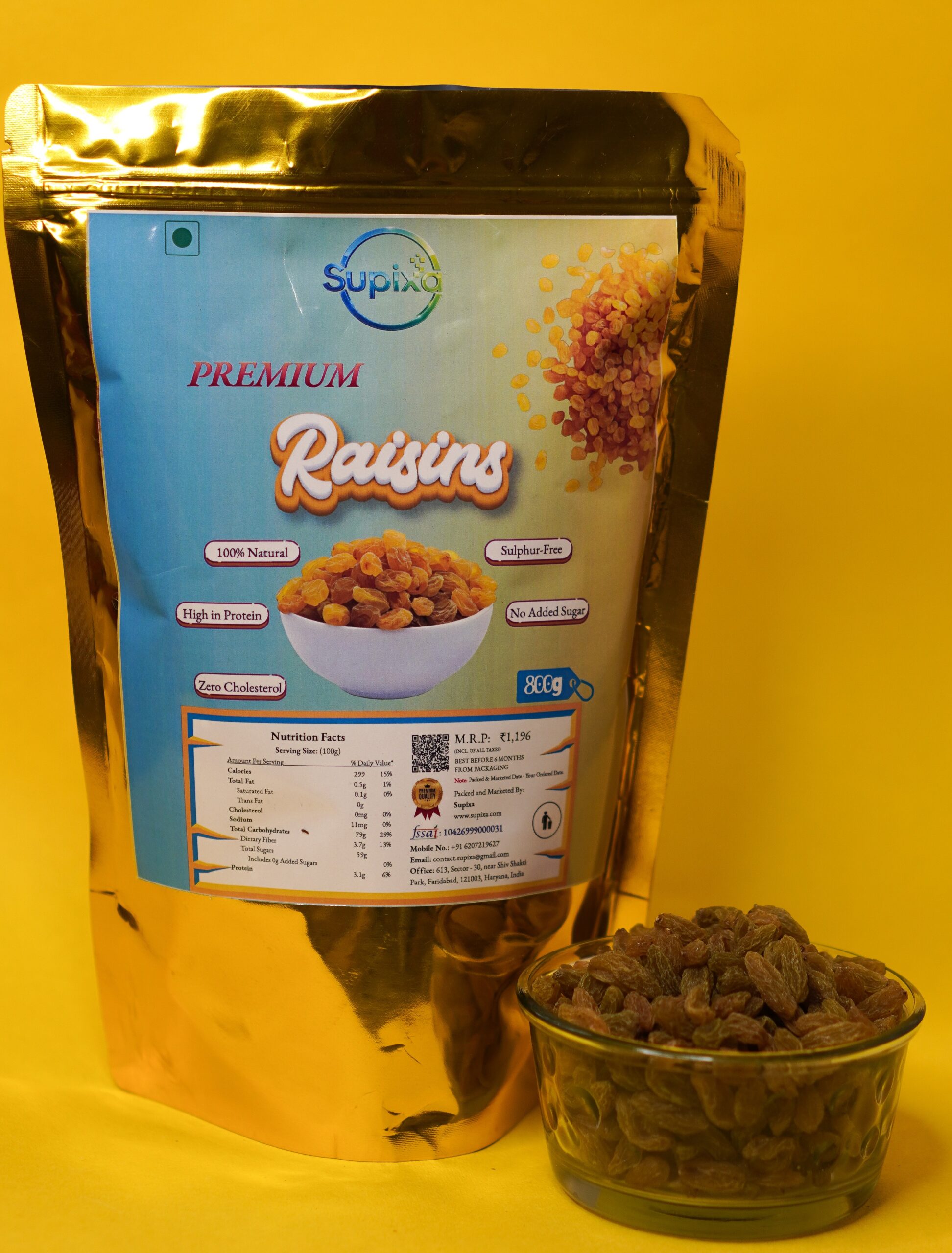 Supixa Premium Raisins (Kishmish) – Sweet, Fleshy & Clean | 200g, 400g, 800g