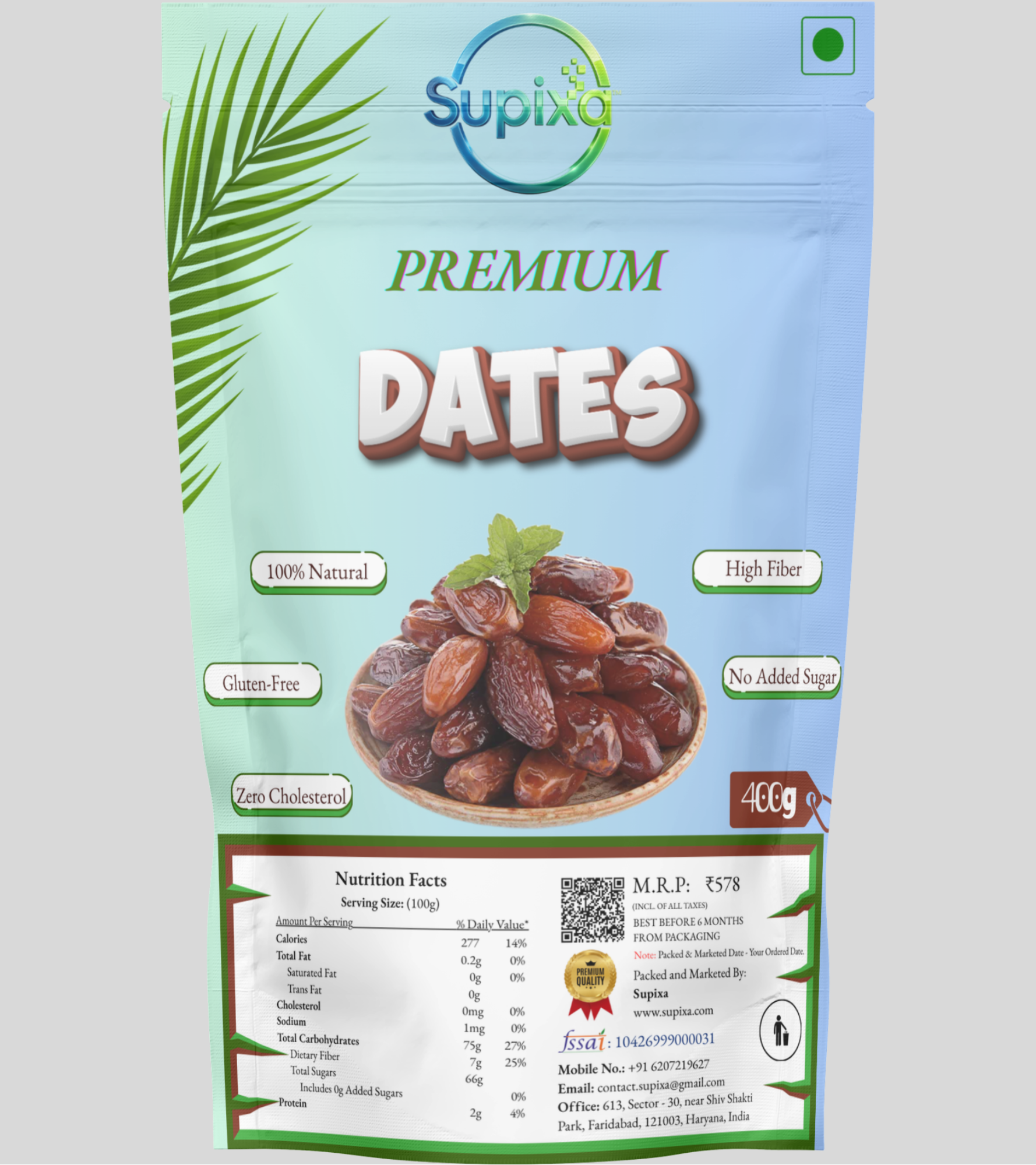 Supixa Premium Dates (Khajoor) – Natural & Fleshy | 200g, 400g, 800g