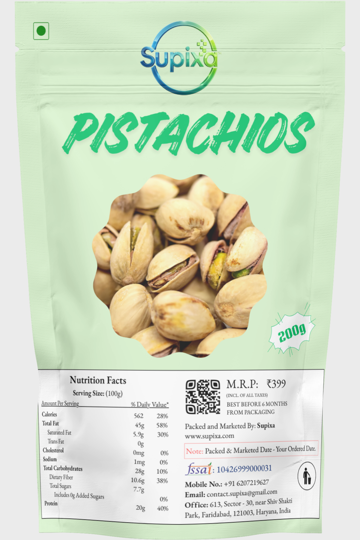 Supixa Plain Pistachios (Pista) – Raw & Unsalted Daily Pack | 200g, 400g