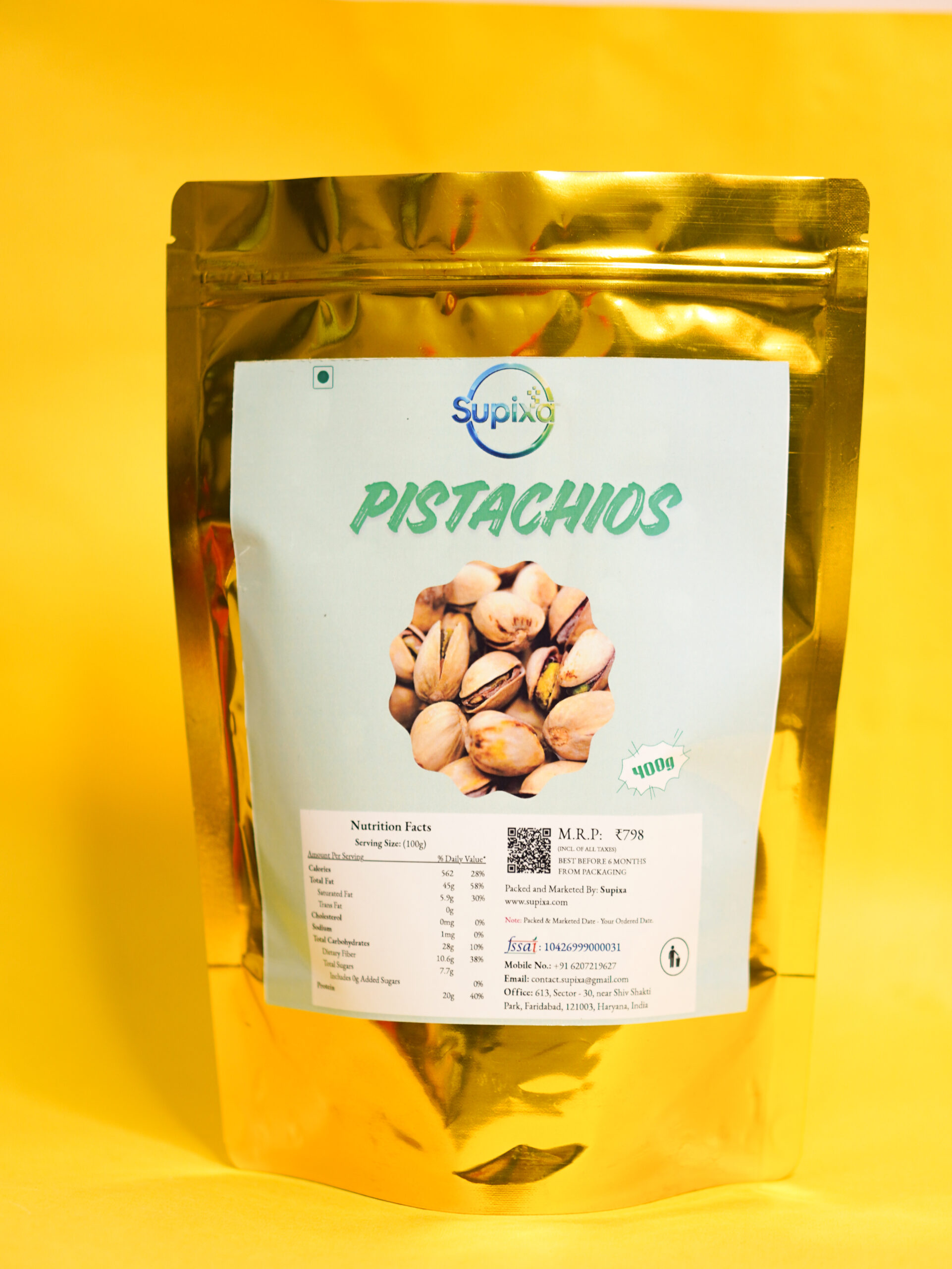 Supixa Plain Pistachios (Pista) – Raw & Unsalted Daily Pack | 200g, 400g