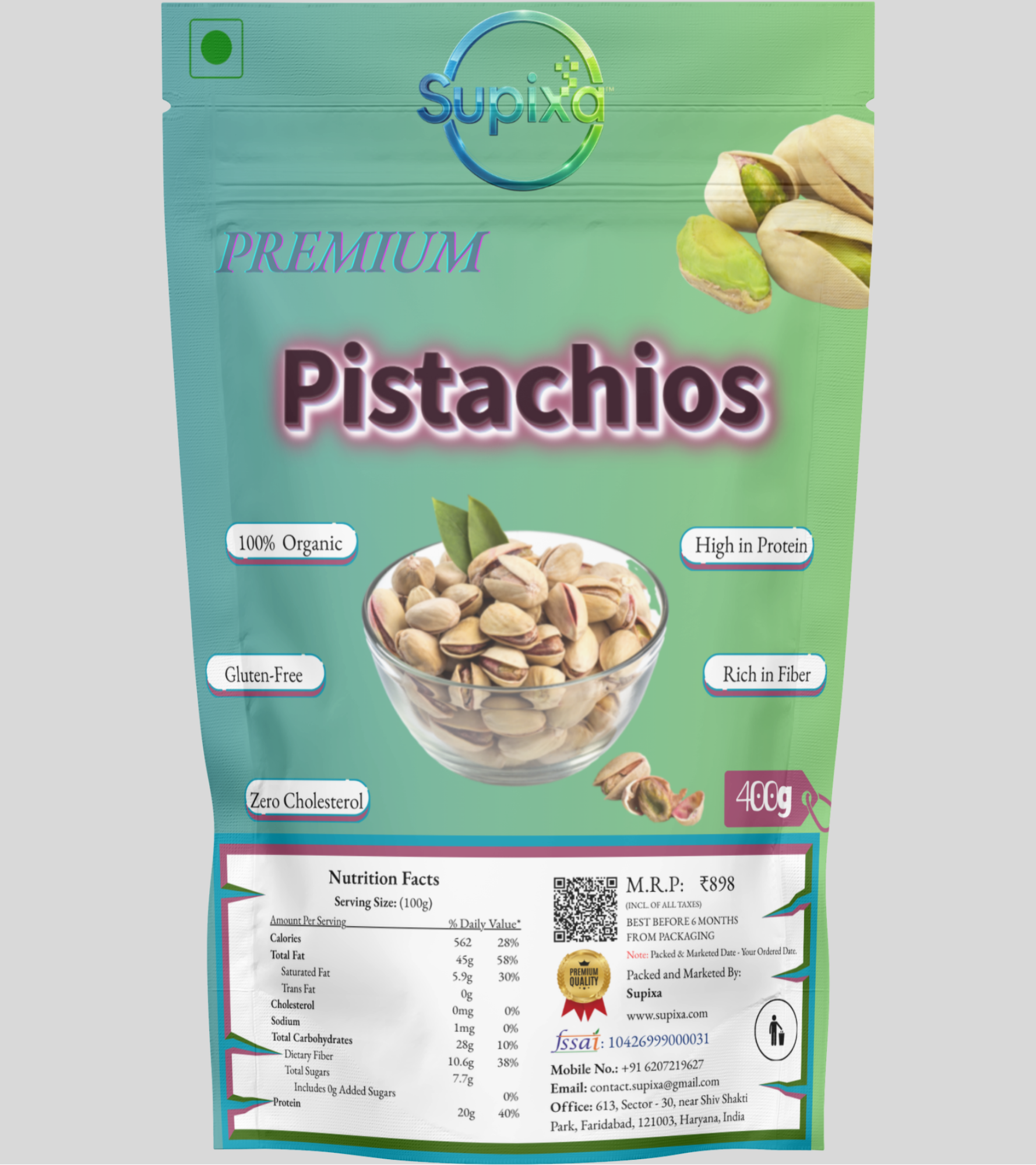 Supixa Premium Raw Pistachios (Pista) – Unroasted & Unsalted | 200g, 400g, 800g