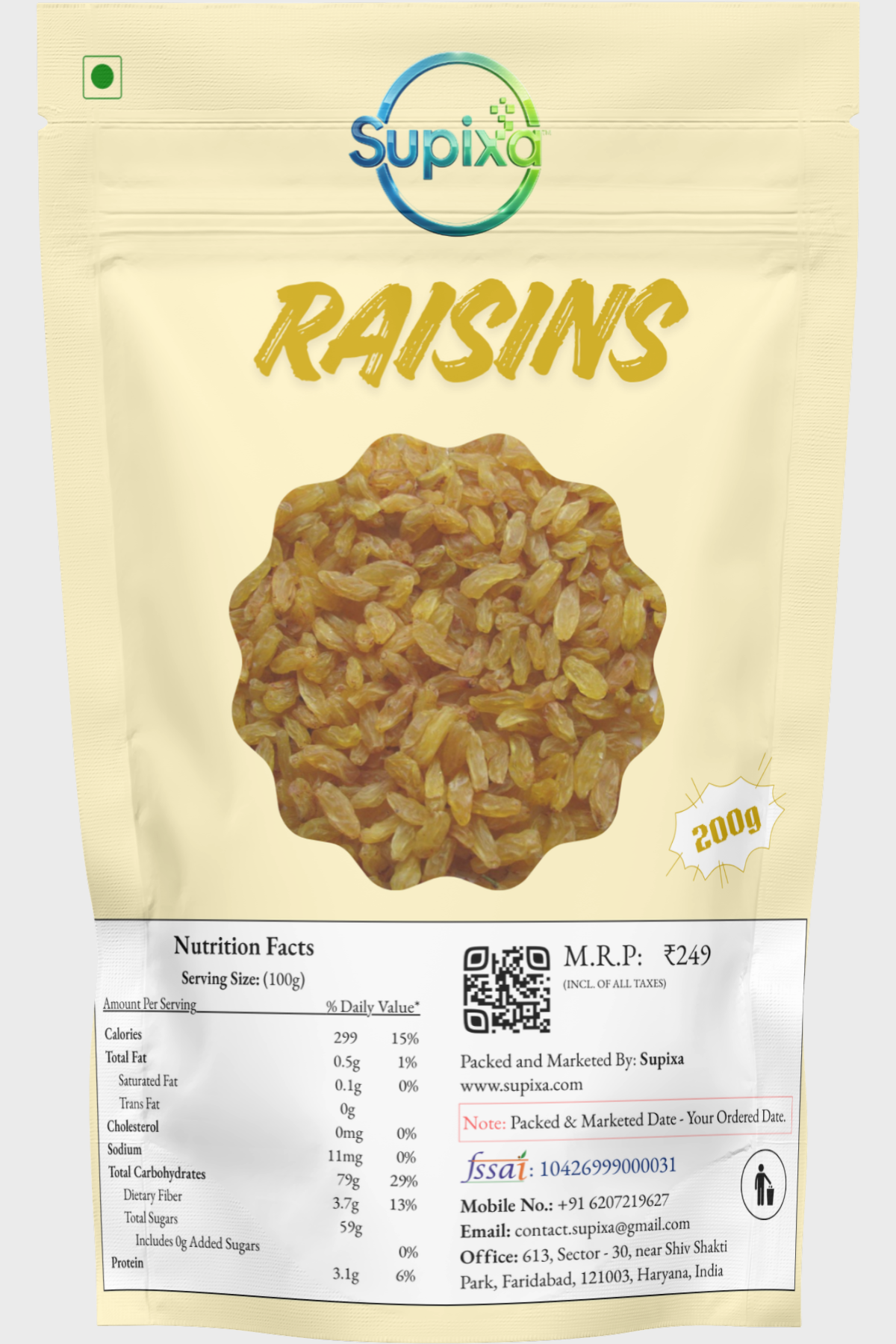 Supixa Raisins (Kishmish) – Sweet & Stemless Daily Pack | 200g, 400g