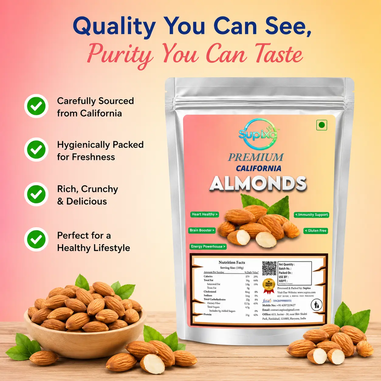 Premium Makhana & Jumbo Almonds Combo Pack - 200g | Supixa