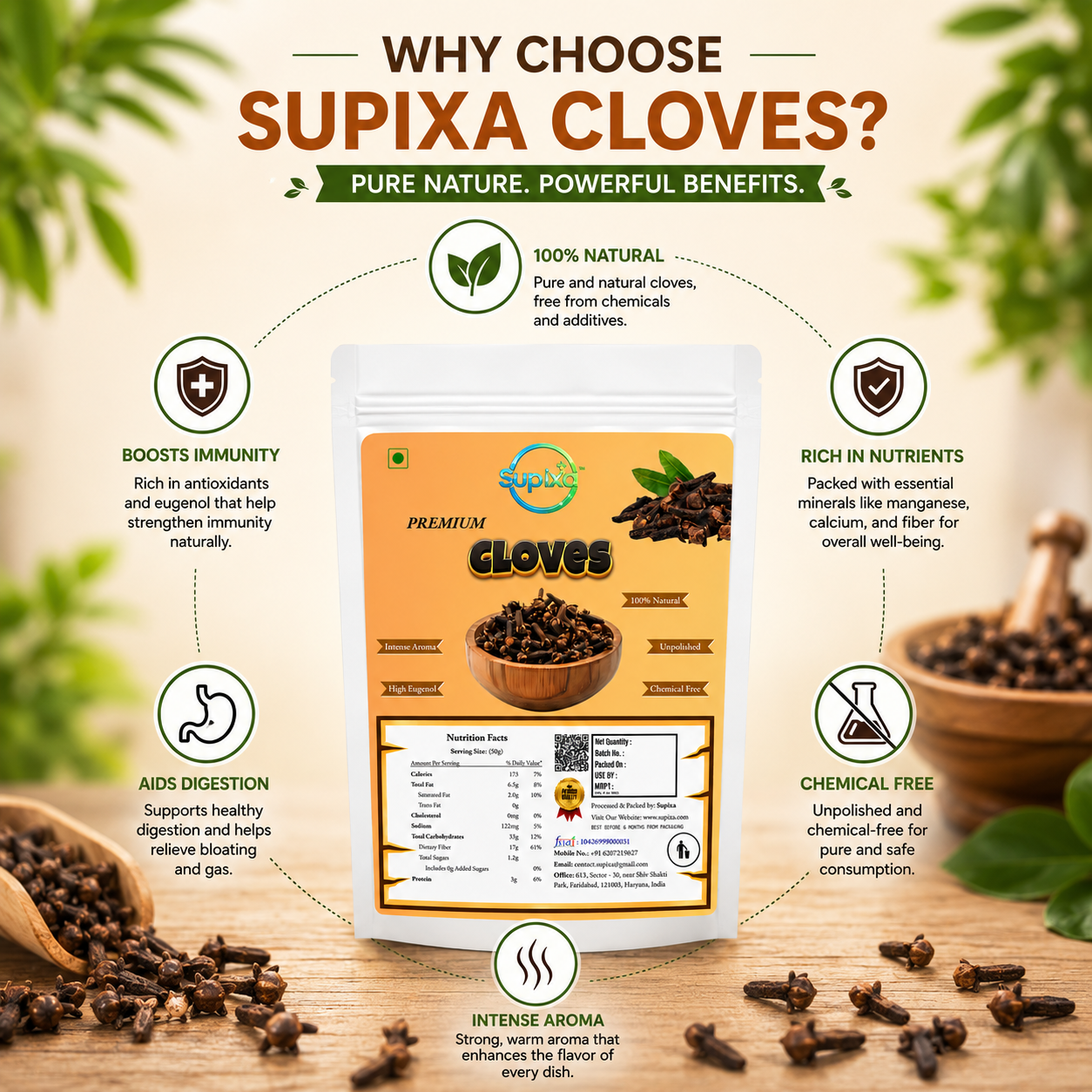 Supixa Premium Cloves (Laung) 50g – Full Head & Highly Aromatic