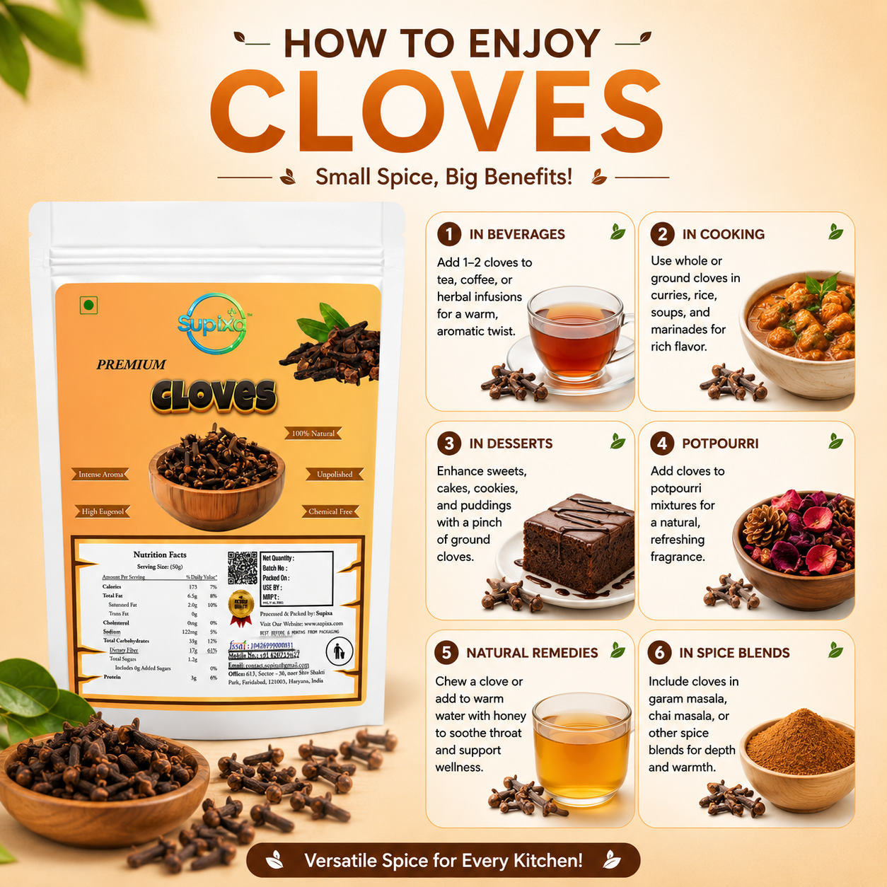 Supixa Premium Cloves (Laung) 50g – Full Head & Highly Aromatic