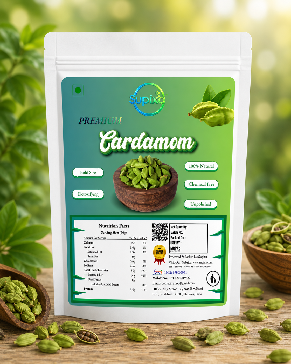 Supixa Premium Green Cardamom (Elaichi) 50g – Bold Pods & Intense Aroma