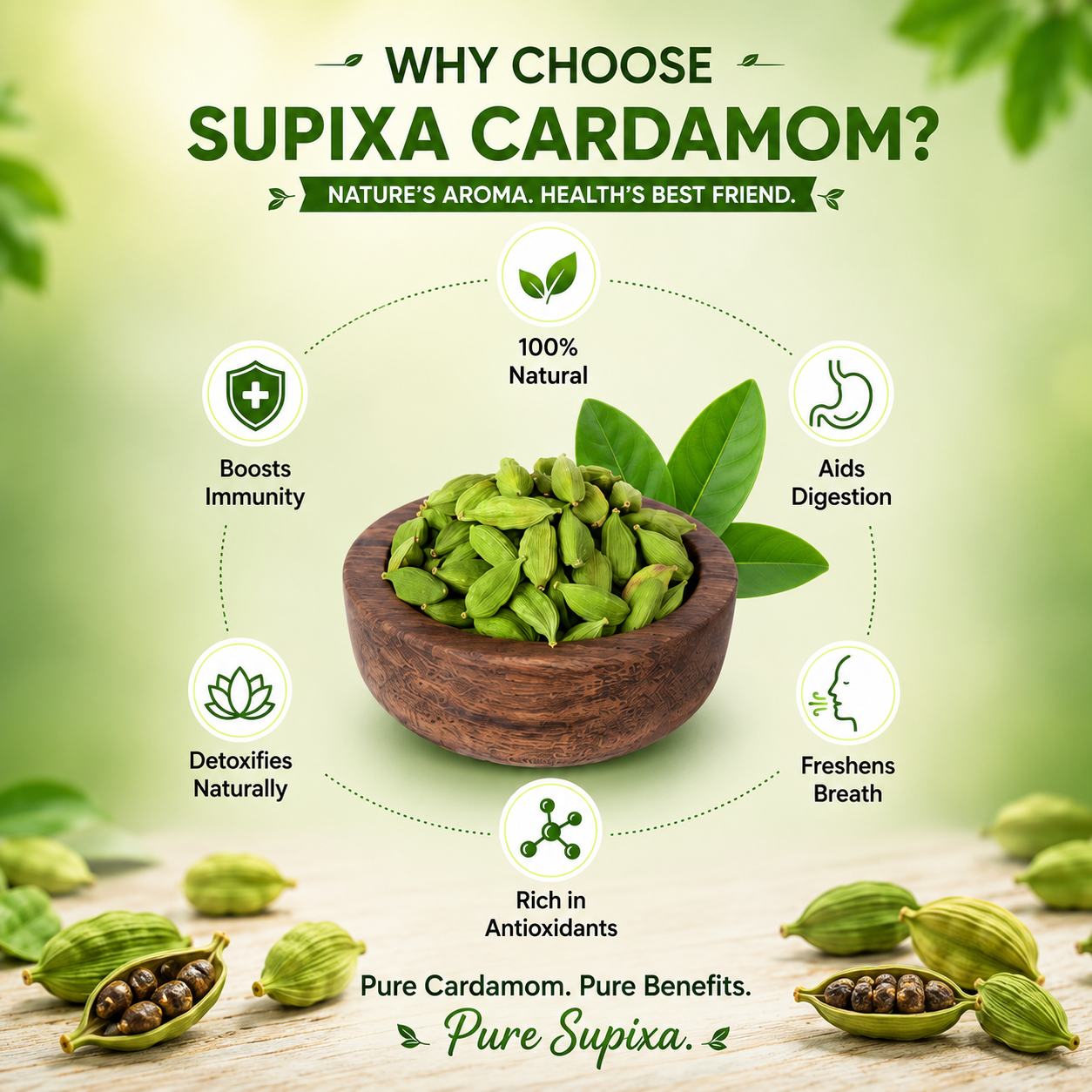 Supixa Premium Green Cardamom (Elaichi) 50g – Bold Pods & Intense Aroma