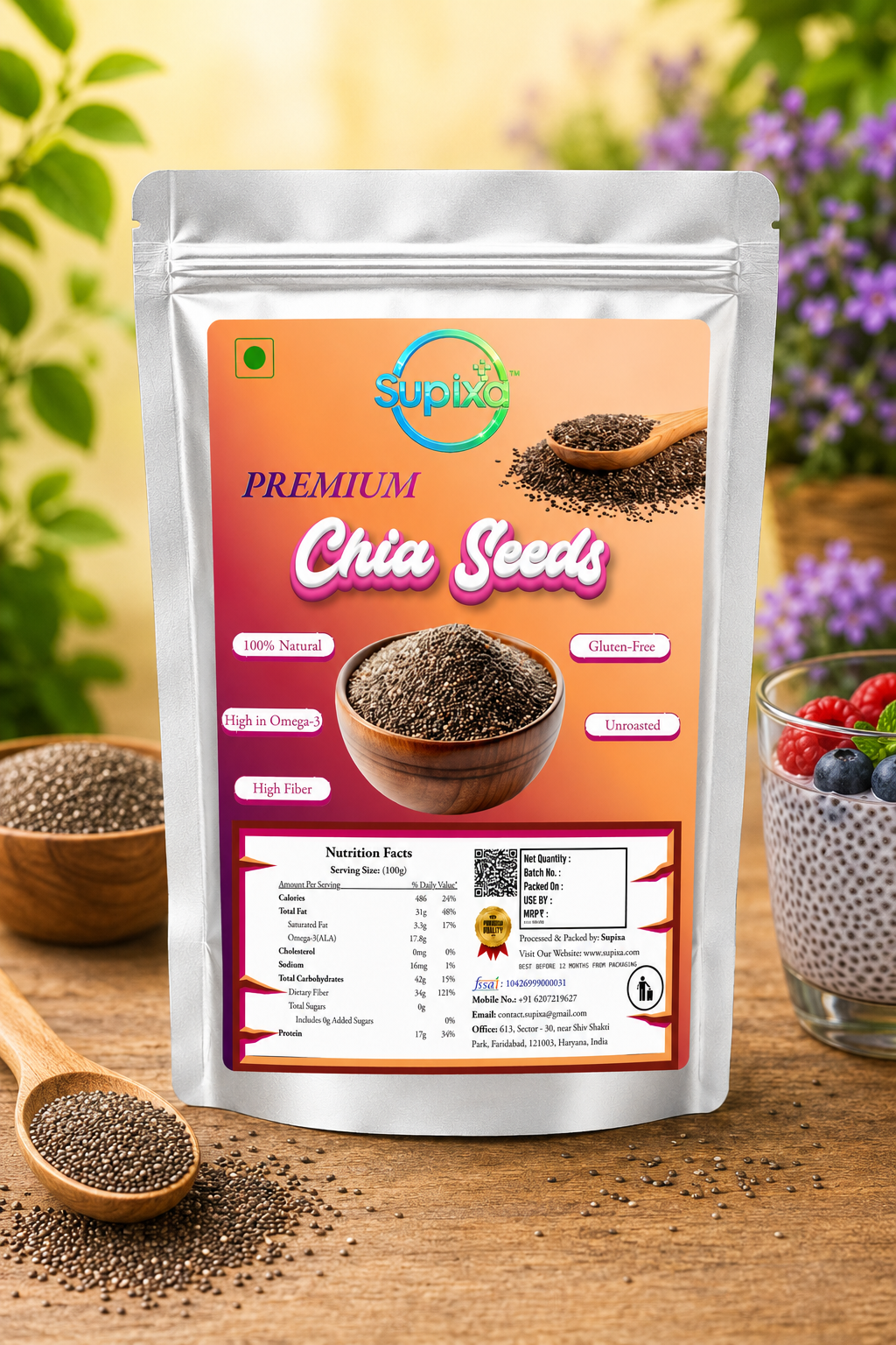 Supixa Premium Raw Chia Seeds – High Fiber & Omega-3 | 100g, 200g