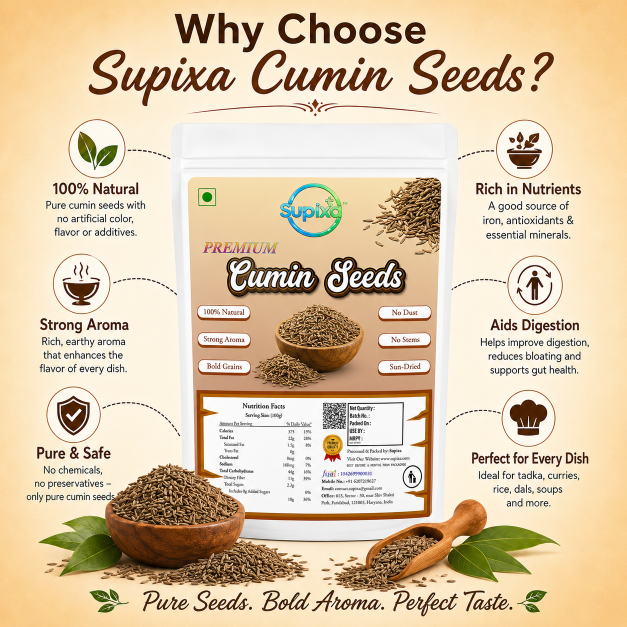 Supixa Premium Cumin Seeds (Jeera) – 100g & 200g | Bold & Aromatic
