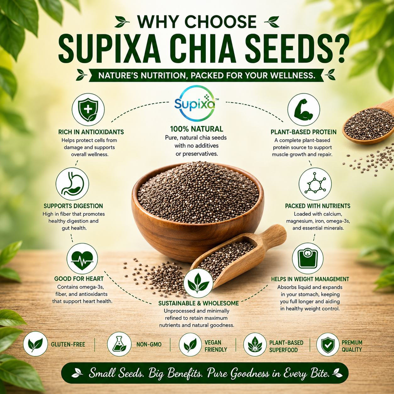 Supixa Premium Raw Chia Seeds – High Fiber & Omega-3 | 100g, 200g