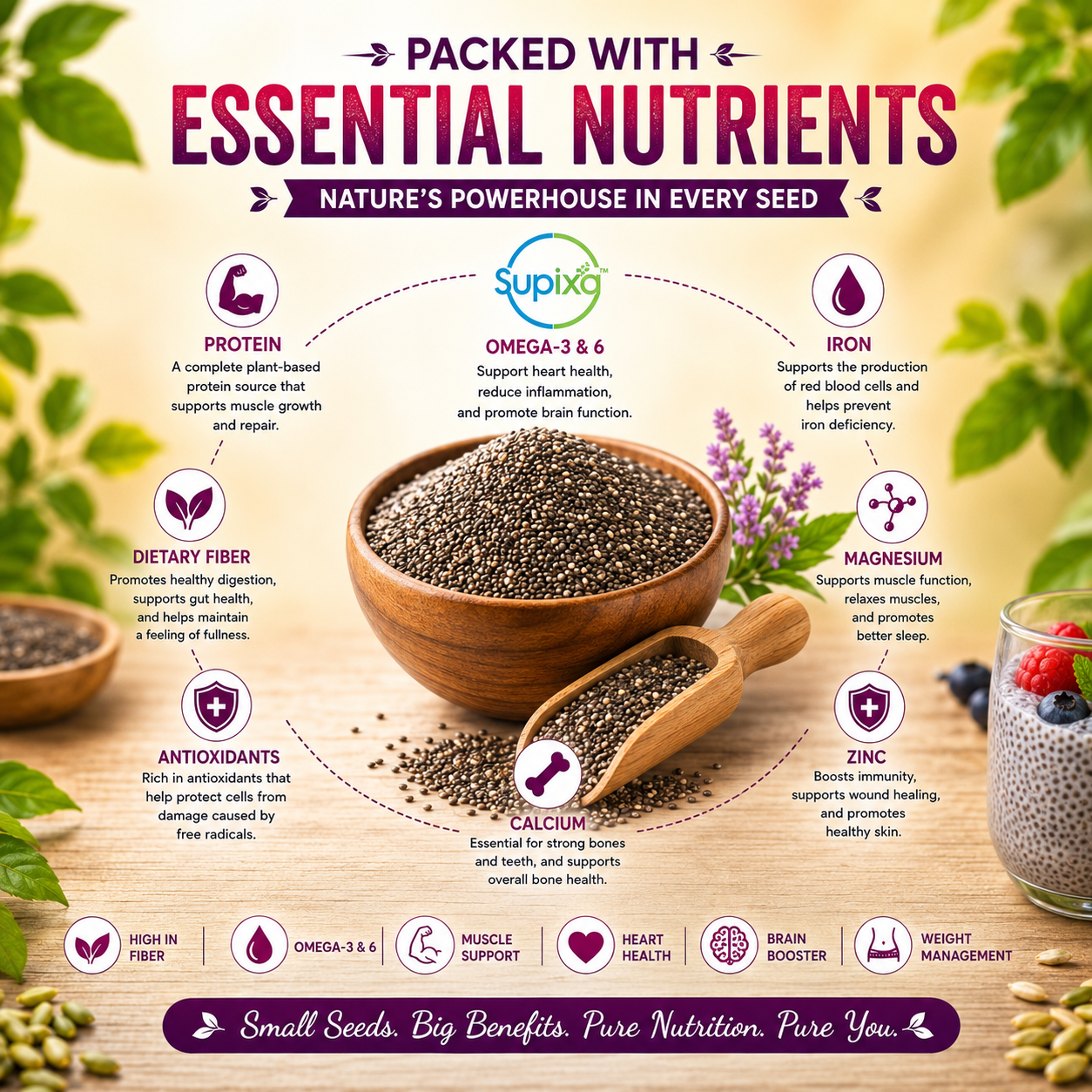 Supixa Premium Raw Chia Seeds – High Fiber & Omega-3 | 100g, 200g