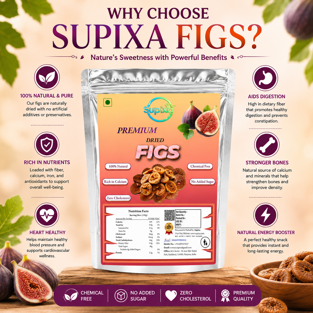 Supixa Premium Dried Figs (Anjeer) – Large & Chewy | 200g, 400g, 800g