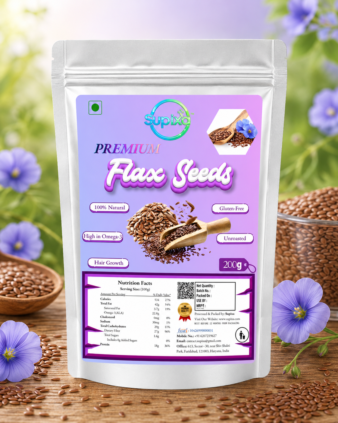 Supixa Premium Raw Flax Seeds (Alsi) – Omega-3 Rich | 100g, 200g
