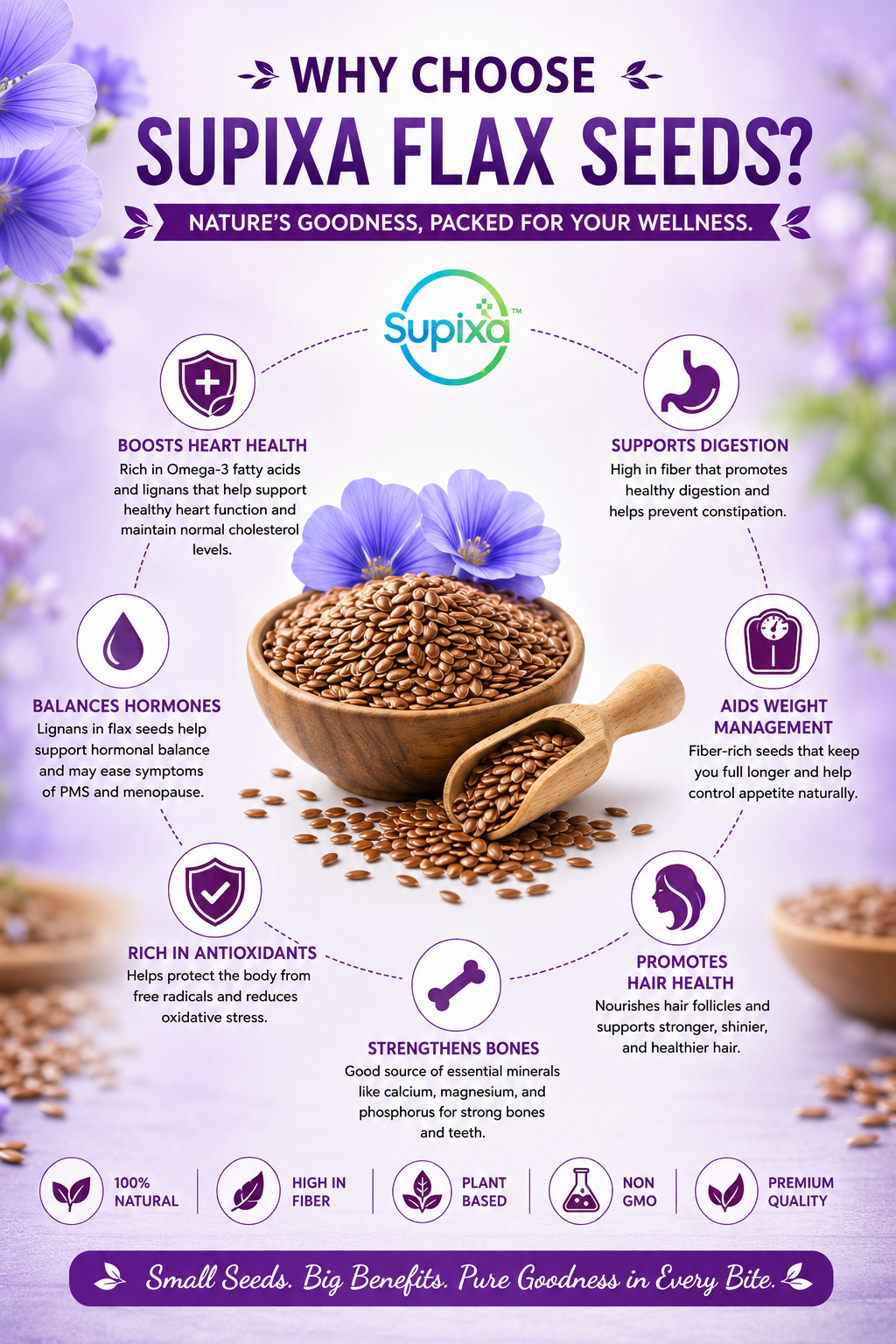 Supixa Premium Raw Flax Seeds (Alsi) – Omega-3 Rich | 100g, 200g
