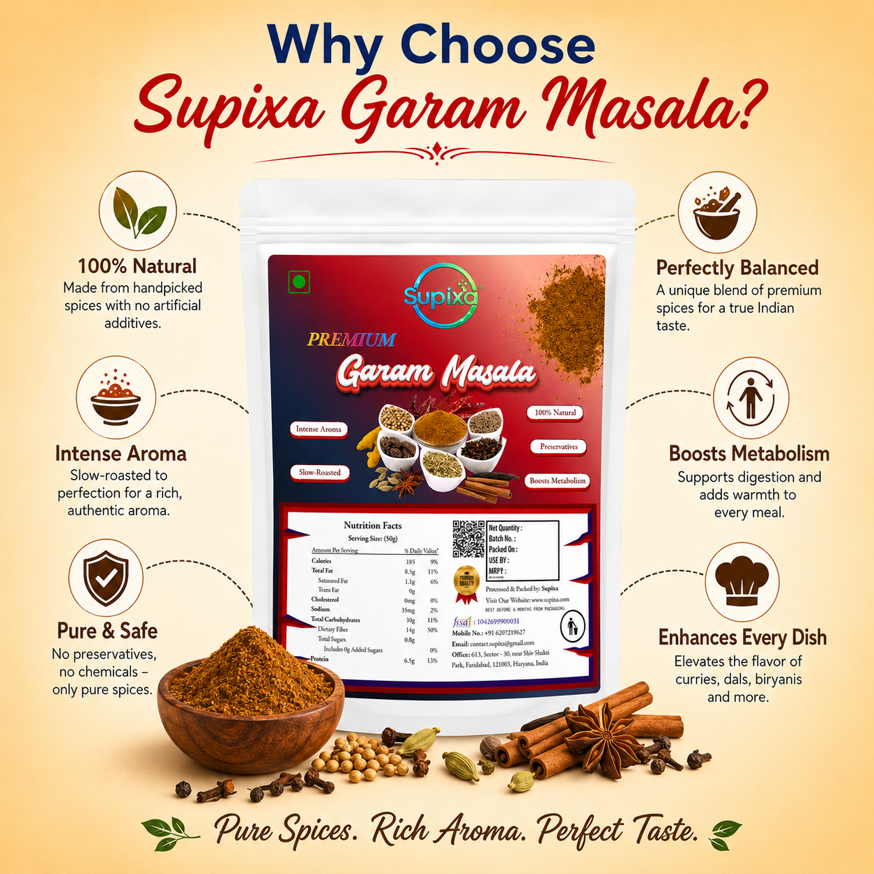 Supixa Authentic Garam Masala Powder – 50g & 100g | Freshly Ground & Aromatic