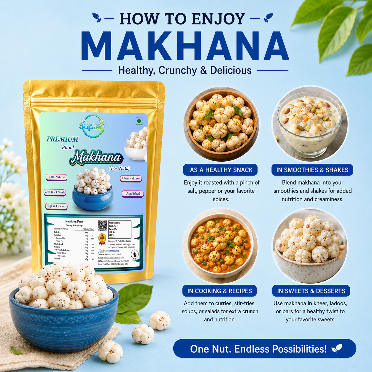 Premium Makhana & Jumbo Almonds Combo Pack - 200g | Supixa