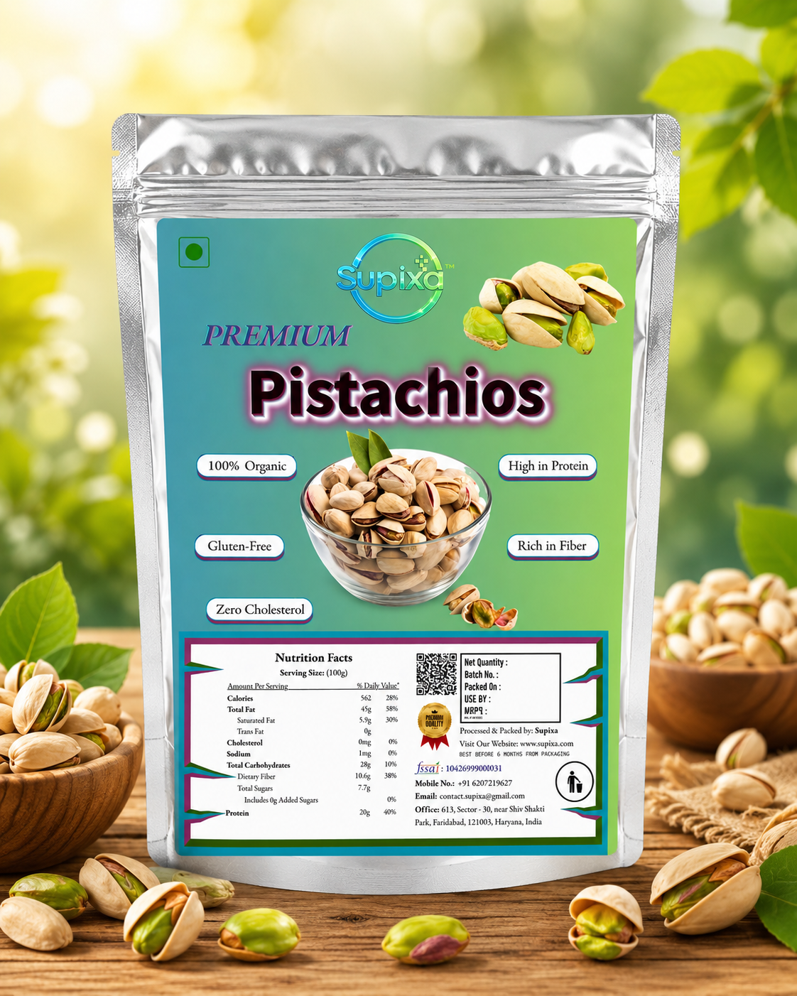 Supixa Premium Raw Pistachios (Pista) – Unroasted & Unsalted | 200g, 400g, 800g