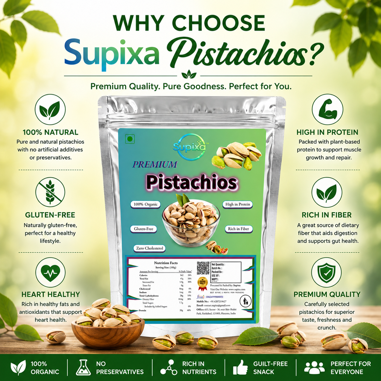 Supixa Premium Raw Pistachios (Pista) – Unroasted & Unsalted | 200g, 400g, 800g