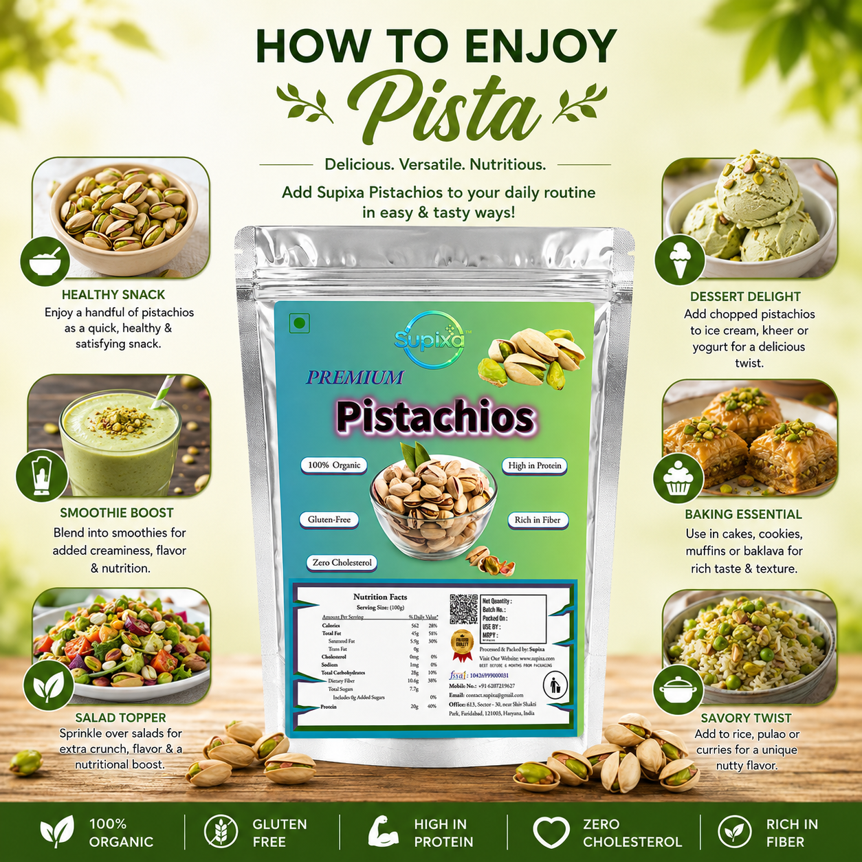 Supixa Premium Raw Pistachios (Pista) – Unroasted & Unsalted | 200g, 400g, 800g