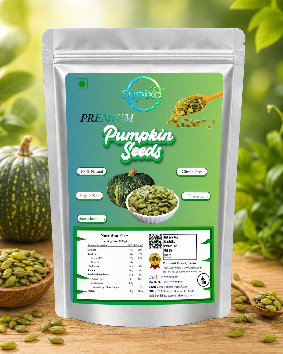 Supixa Premium Raw Pumpkin Seeds – AAA Grade & Zinc Rich | 100g, 200g