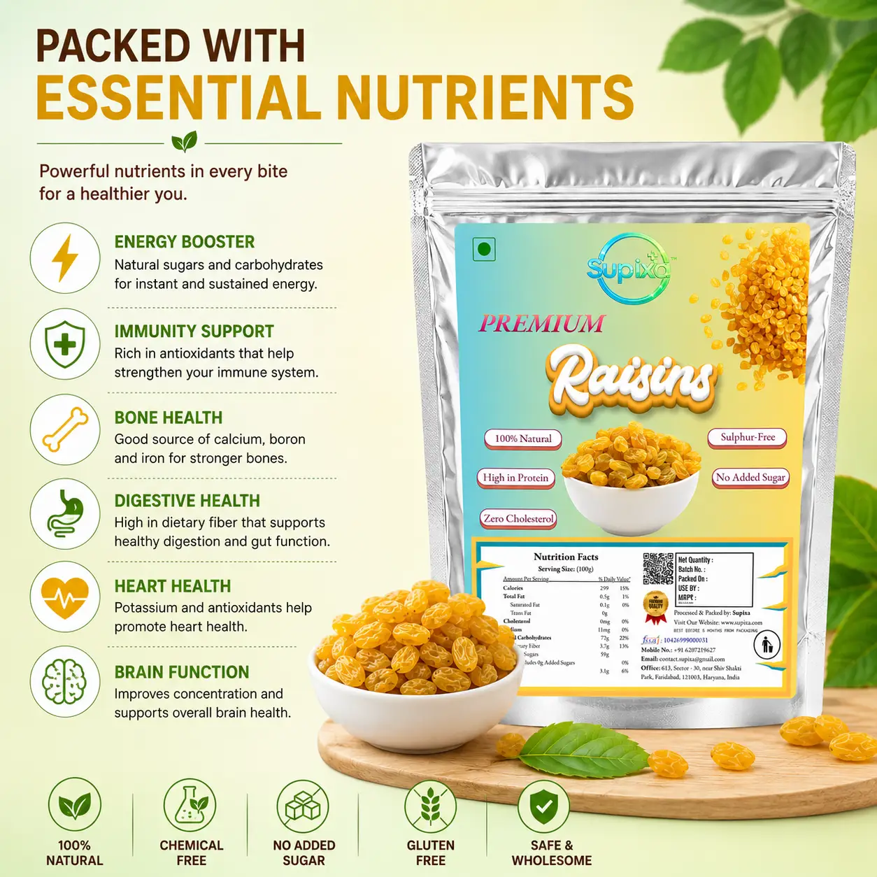 Supixa Premium Raisins (Kishmish) – Sweet, Fleshy & Clean | 200g, 400g, 800g