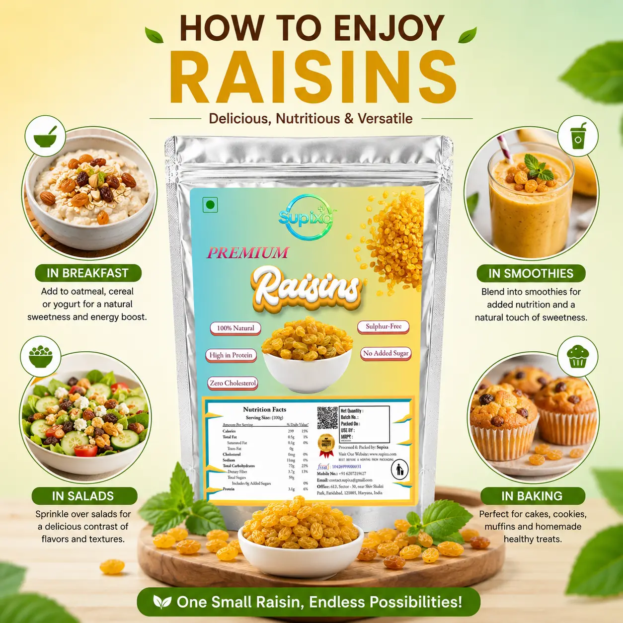 Supixa Premium Raisins (Kishmish) – Sweet, Fleshy & Clean | 200g, 400g, 800g