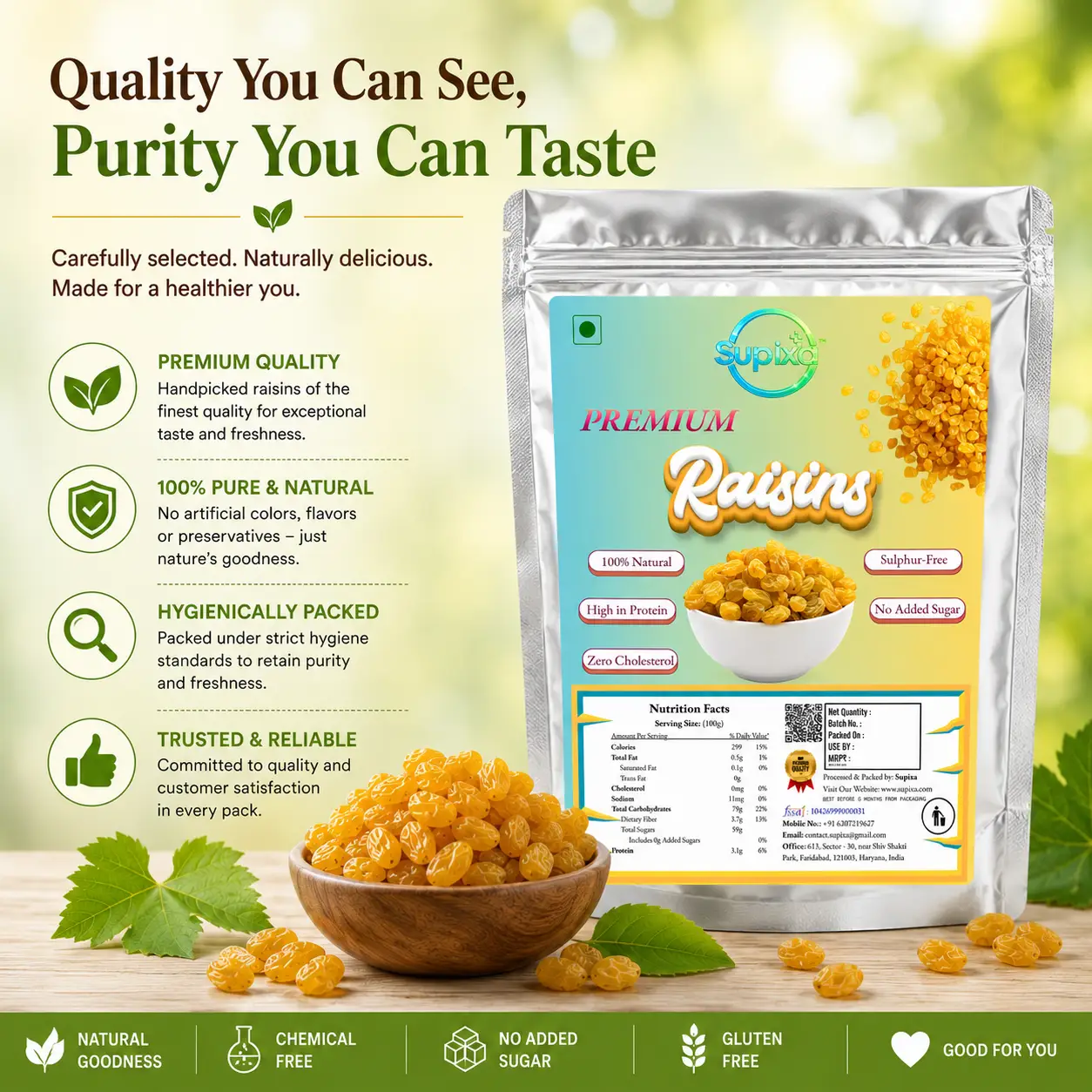 Supixa Premium Raisins (Kishmish) – Sweet, Fleshy & Clean | 200g, 400g, 800g