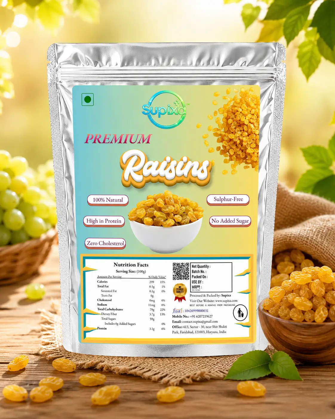 Supixa Premium Raisins (Kishmish) – Sweet, Fleshy & Clean | 200g, 400g, 800g