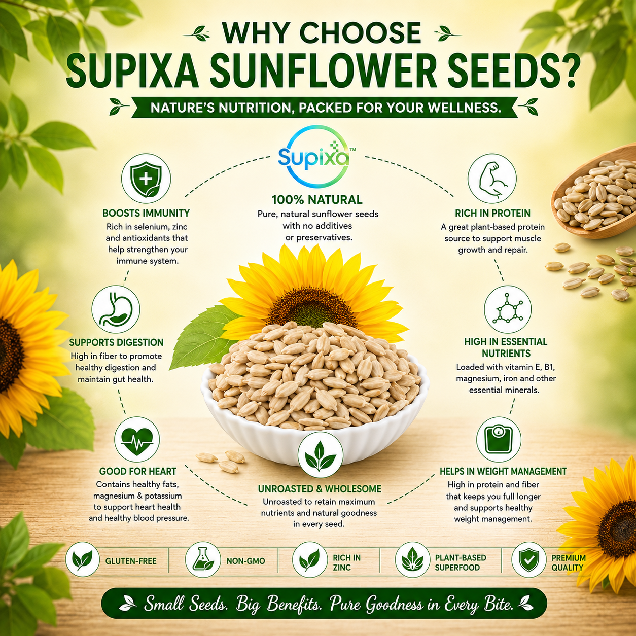 Supixa Premium Raw Sunflower Seeds – Vitamin E Rich | 100g, 200g