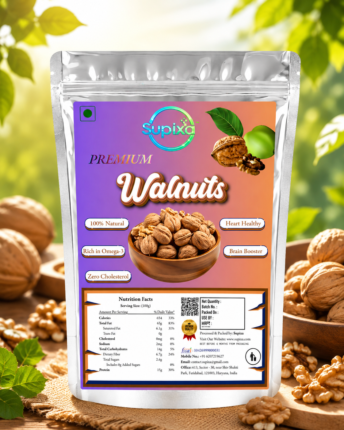 Supixa Premium Walnuts (Akhrot Halves) – Light & Sweet | 200g, 400g, 800g