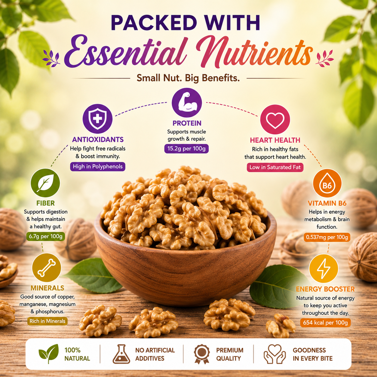 Supixa Premium Walnuts (Akhrot Halves) – Light & Sweet | 200g, 400g, 800g
