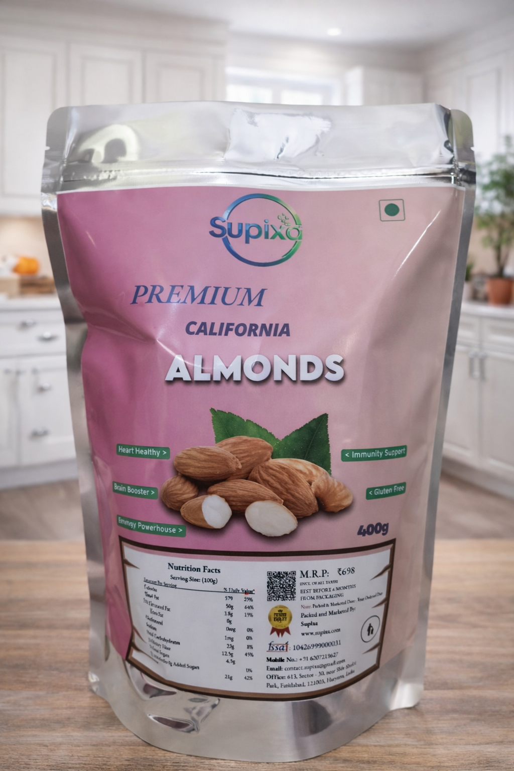 Supixa Premium California Almonds (Badam) – Crispy & Sweet | 200g, 400g, 800g